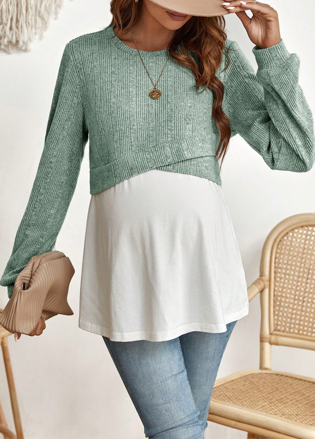 Комбинированный свитшот для беременных SHEIN колор блок без декора (323619032)