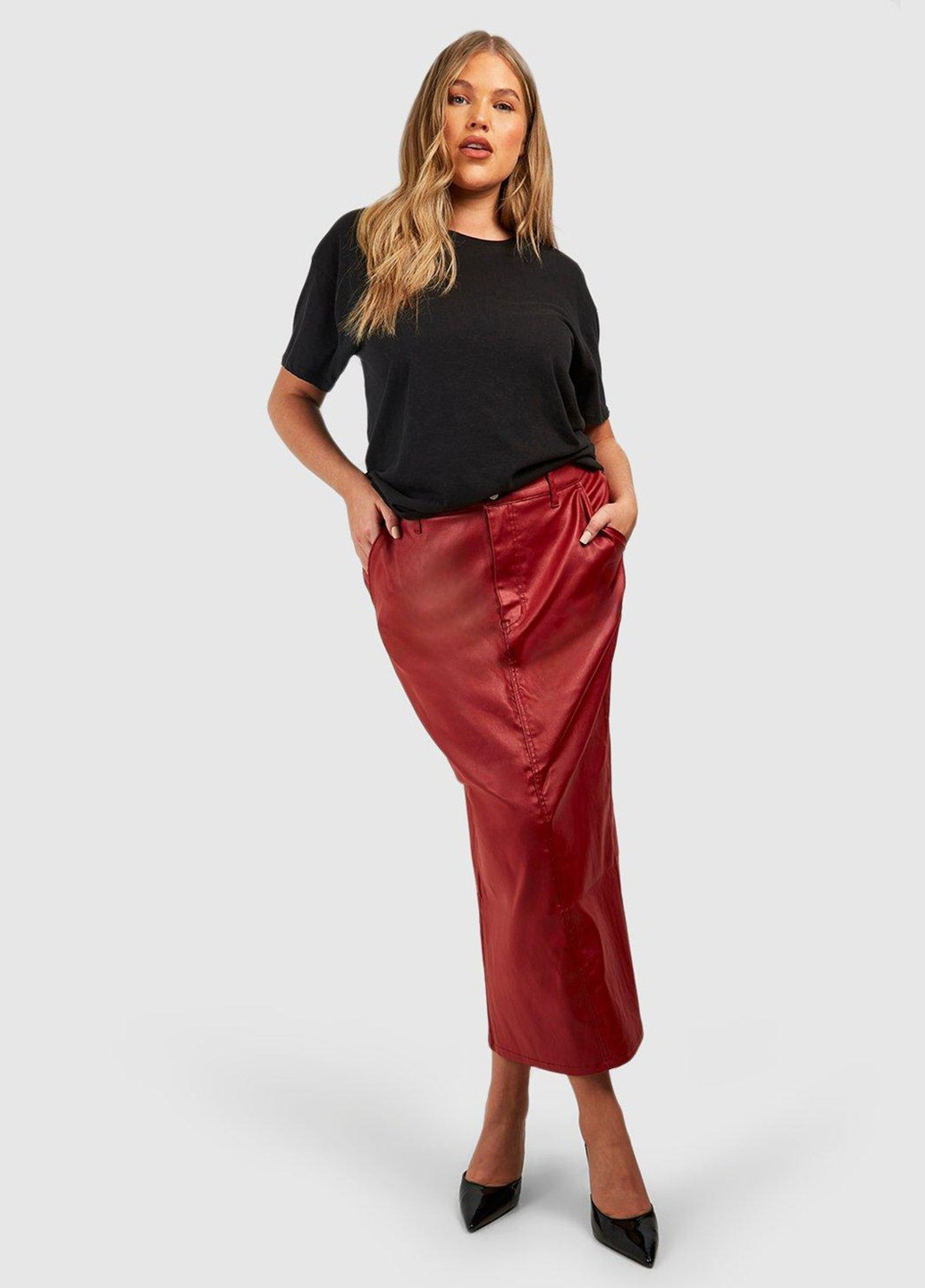 Вишневая кэжуал однотонная юбка Boohoo карандаш