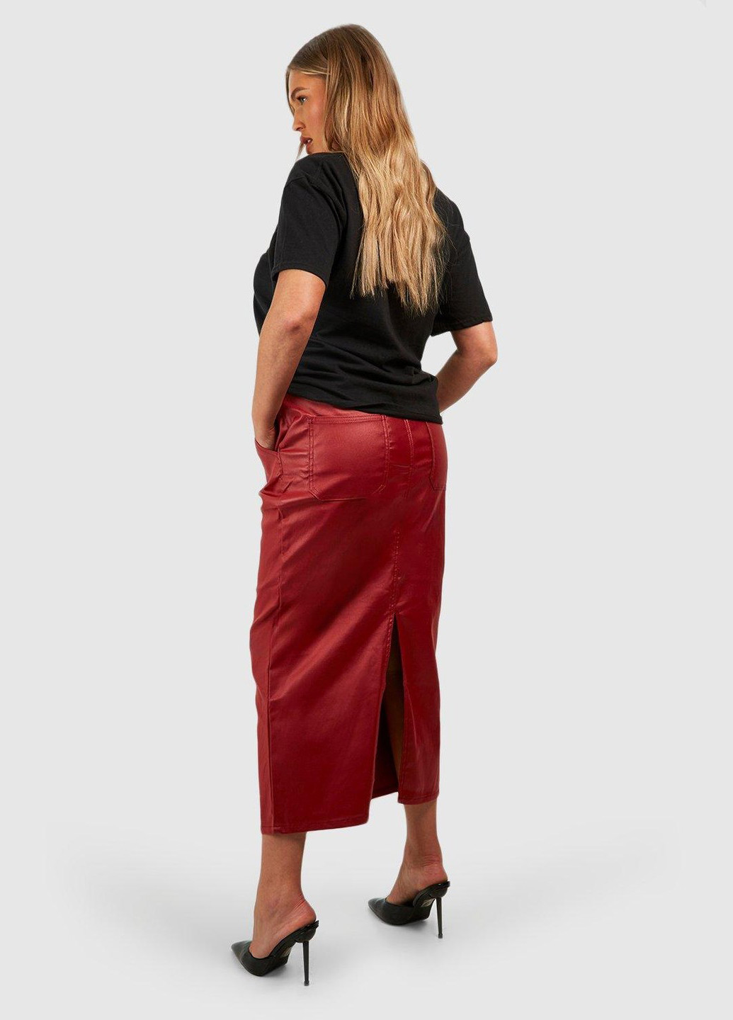 Вишневая кэжуал однотонная юбка Boohoo карандаш