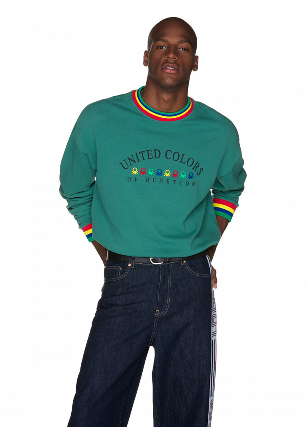 Свитшот United Colors of Benetton - С манжетами, Прямой крой зеленый кэжуал - (154891367)