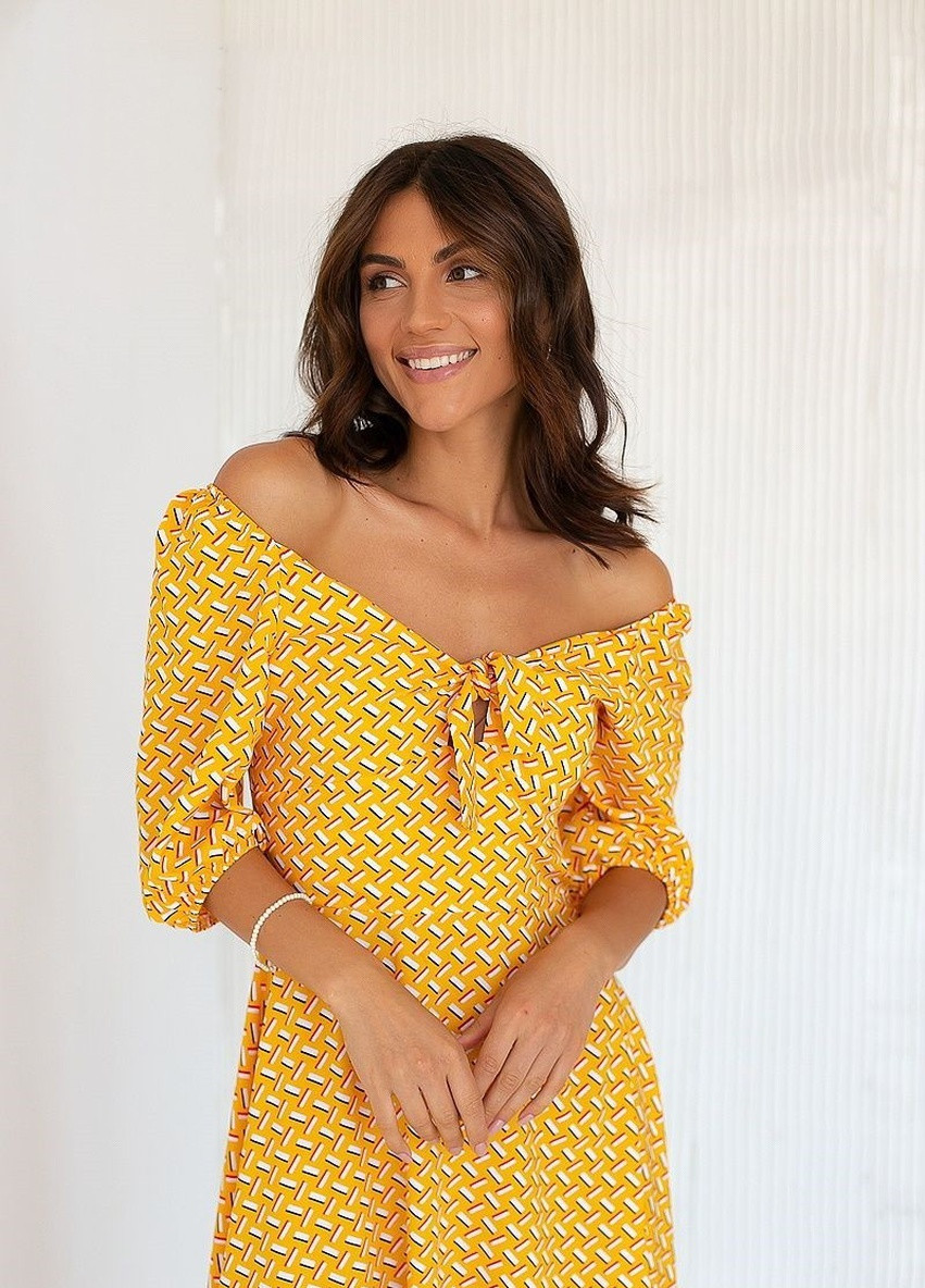 Жовтий кежуал плаття а-силует FashionYouWant з геометричним візерунком