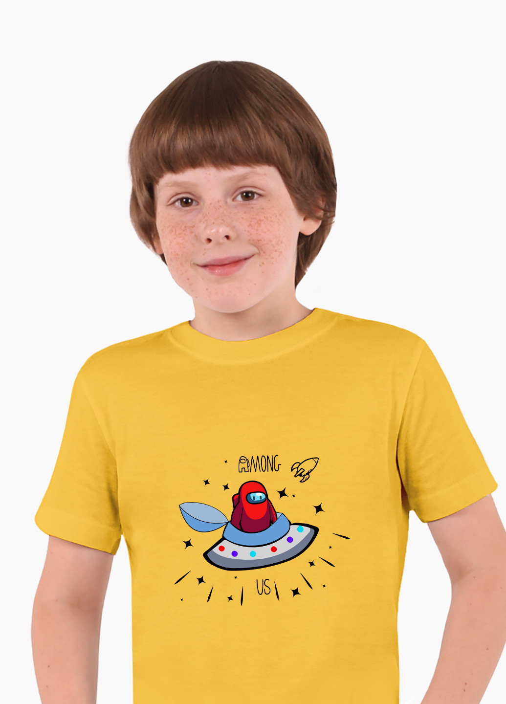 Желтая демисезонная футболка детская амонг ас красный (among us red)(9224-2583) MobiPrint