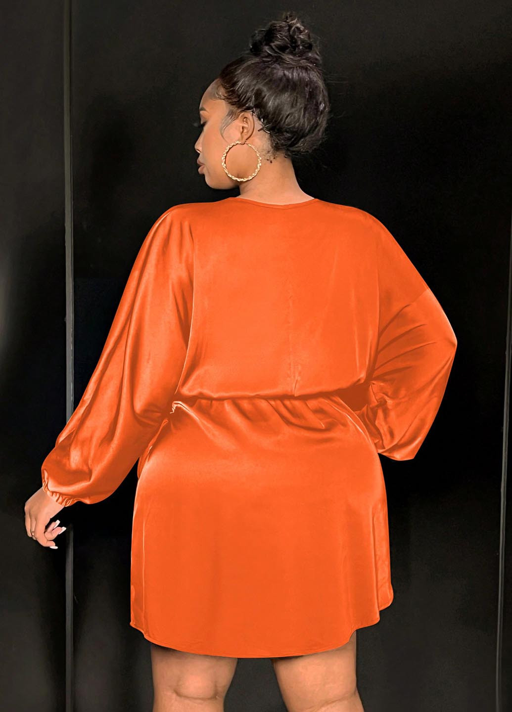 Оранжевое кэжуал платье на запах SHEIN однотонное