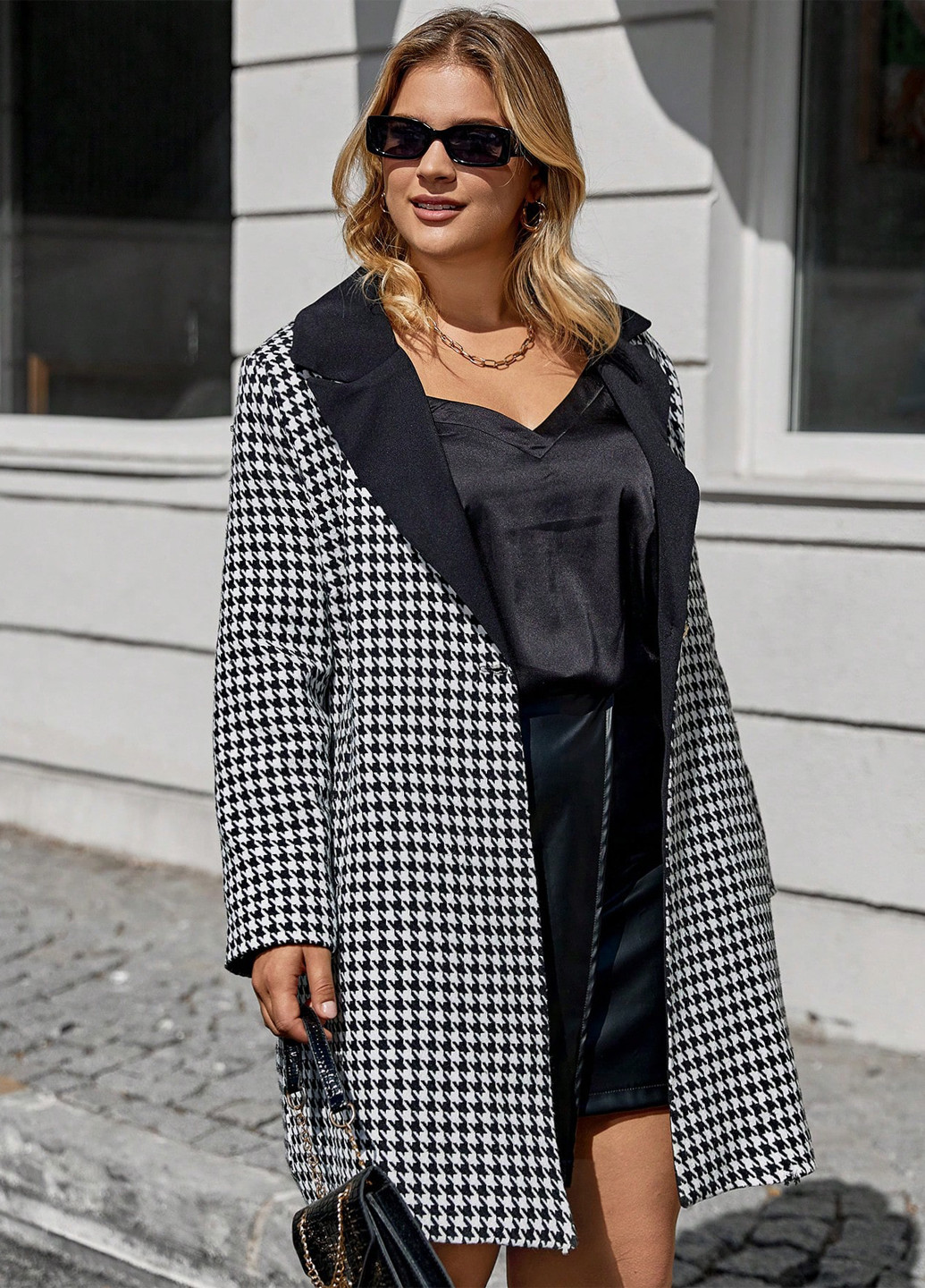 Чорно-білий демісезонне Пальто однобортне SHEIN