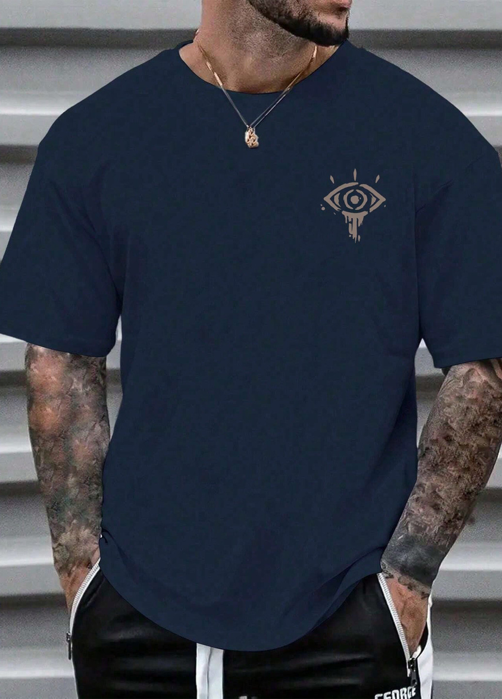 Темно-синяя футболка SHEIN