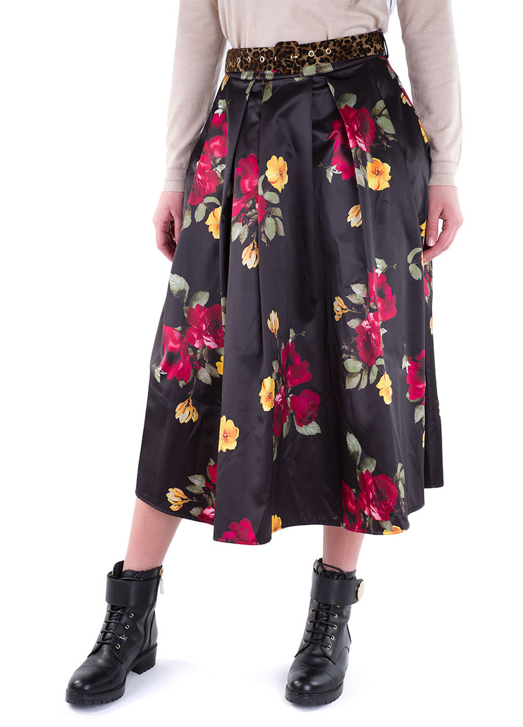 Черная кэжуал цветочной расцветки юбка Miss Miss колокол