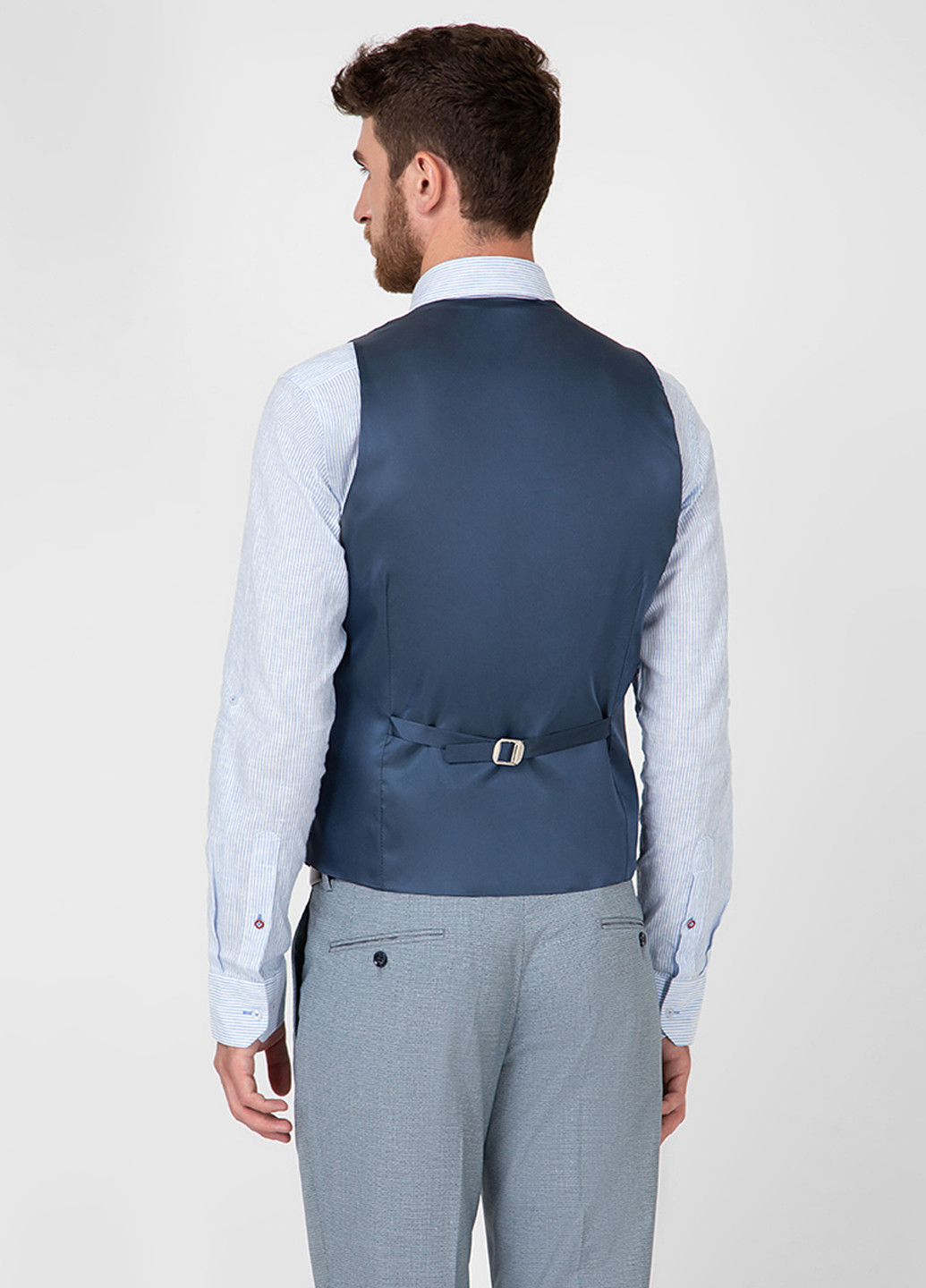 Сіро-голубий демісезонний костюм (піджак, жилет, штани) трійка NAVI