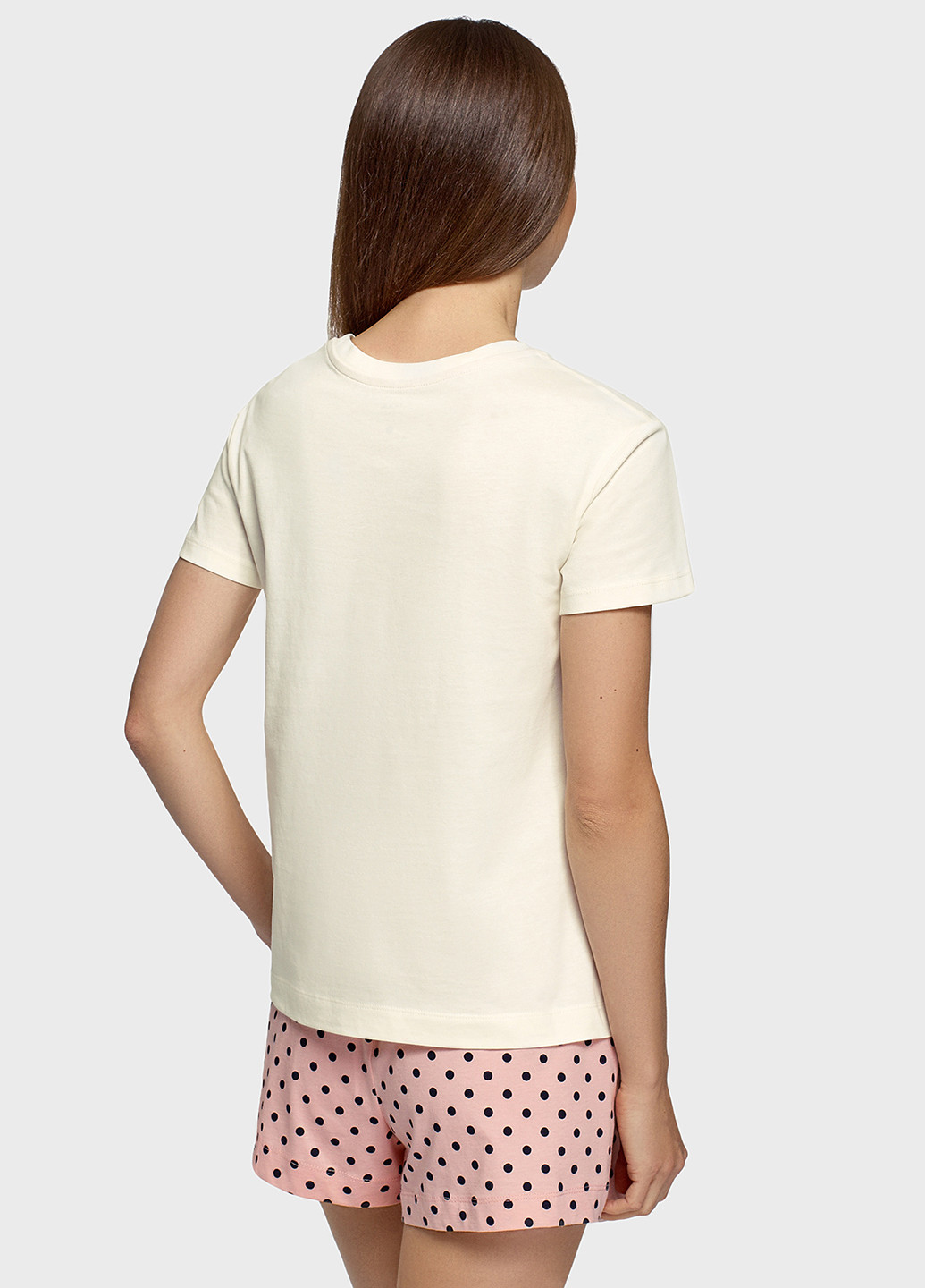 Бежевая всесезон пижама (футболка, шорты) футболка + шорты Oodji