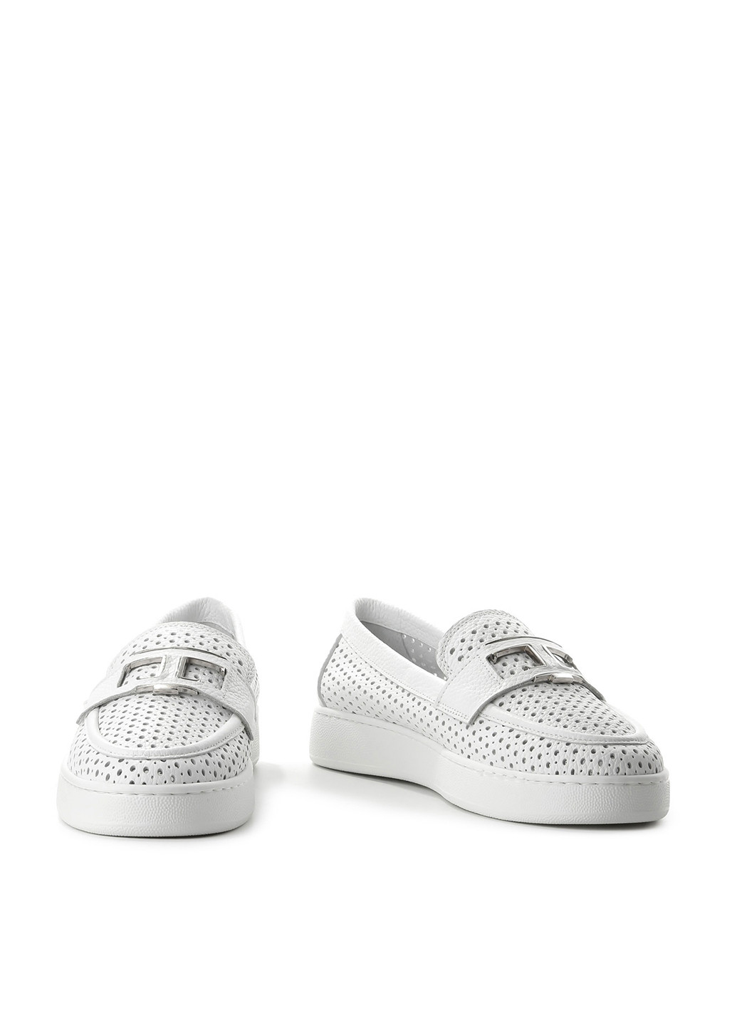 Белые мокасины Le'BERDES с перфорацией, с белой подошвой