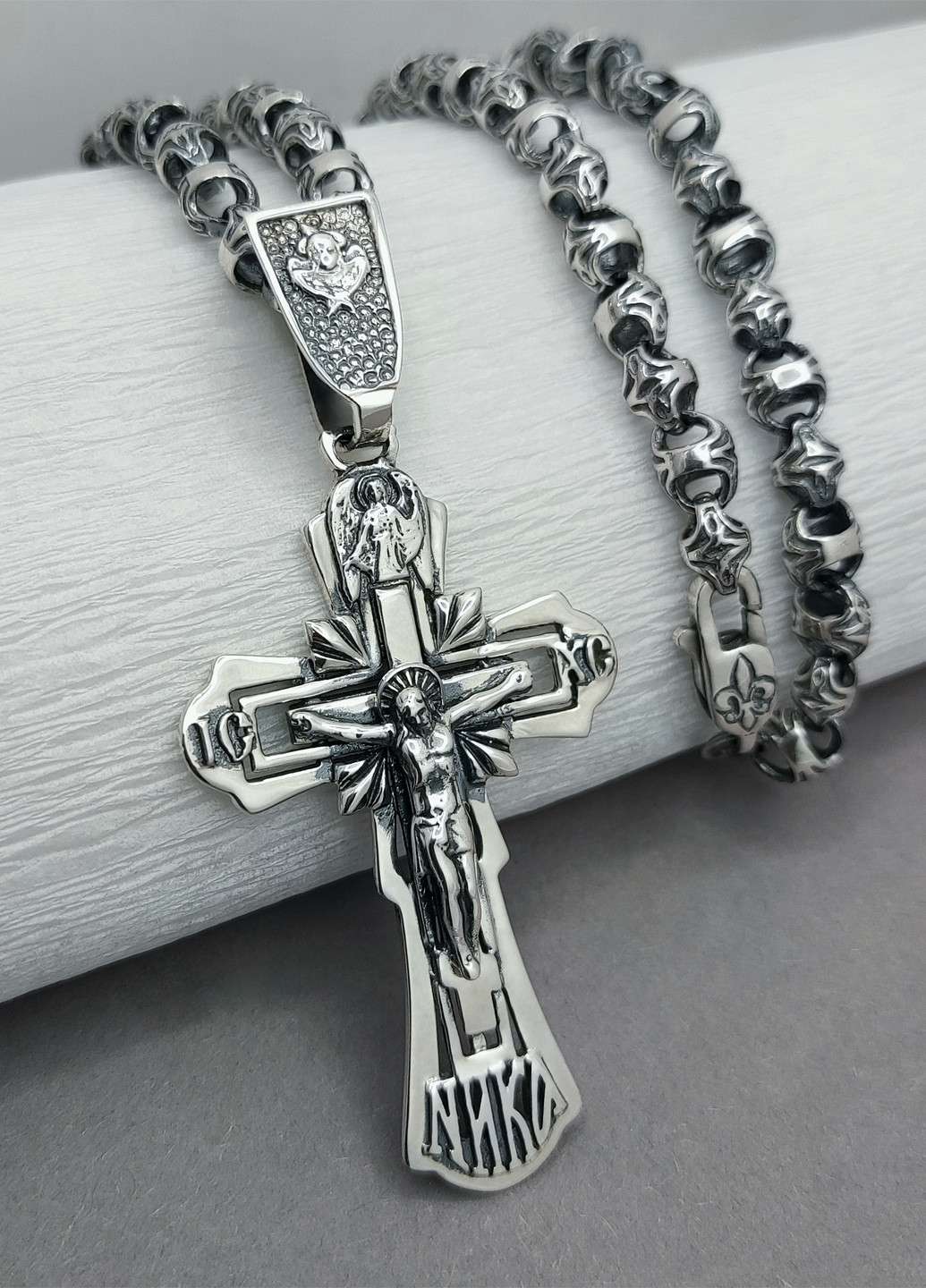 Срібний комплект "Хранитель" ланцюжок та хрестик Diva (328293119)