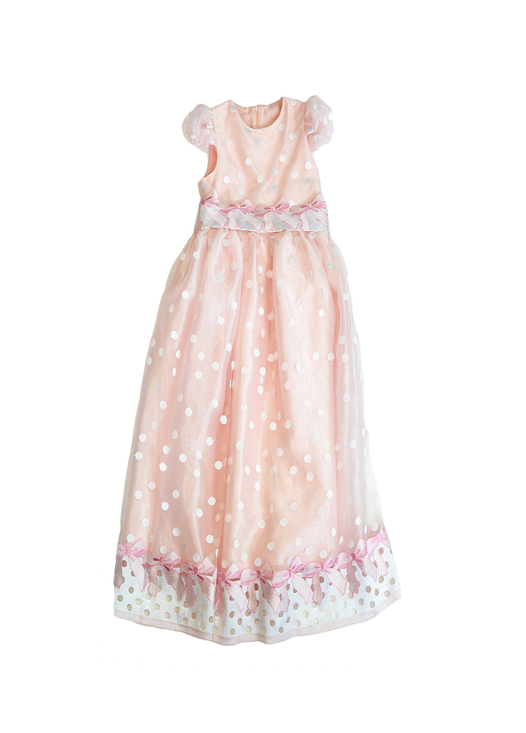 Розовое кэжуал платье золушка бант Piccolo L в горошек