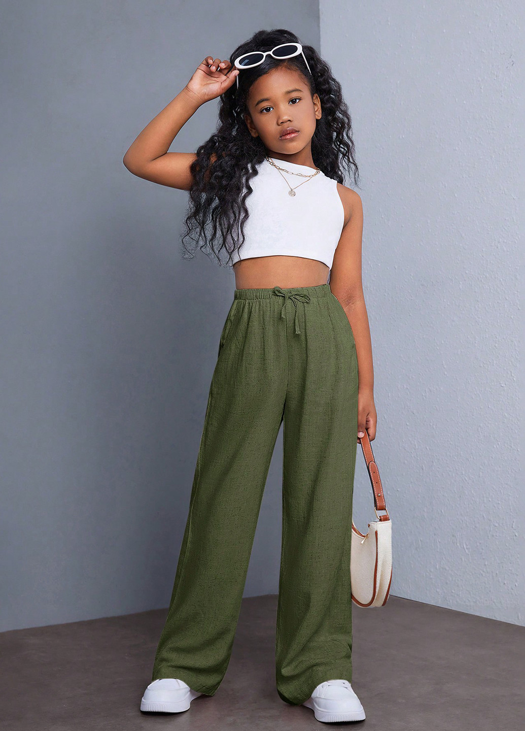 Зеленые кэжуал летние палаццо брюки SHEIN