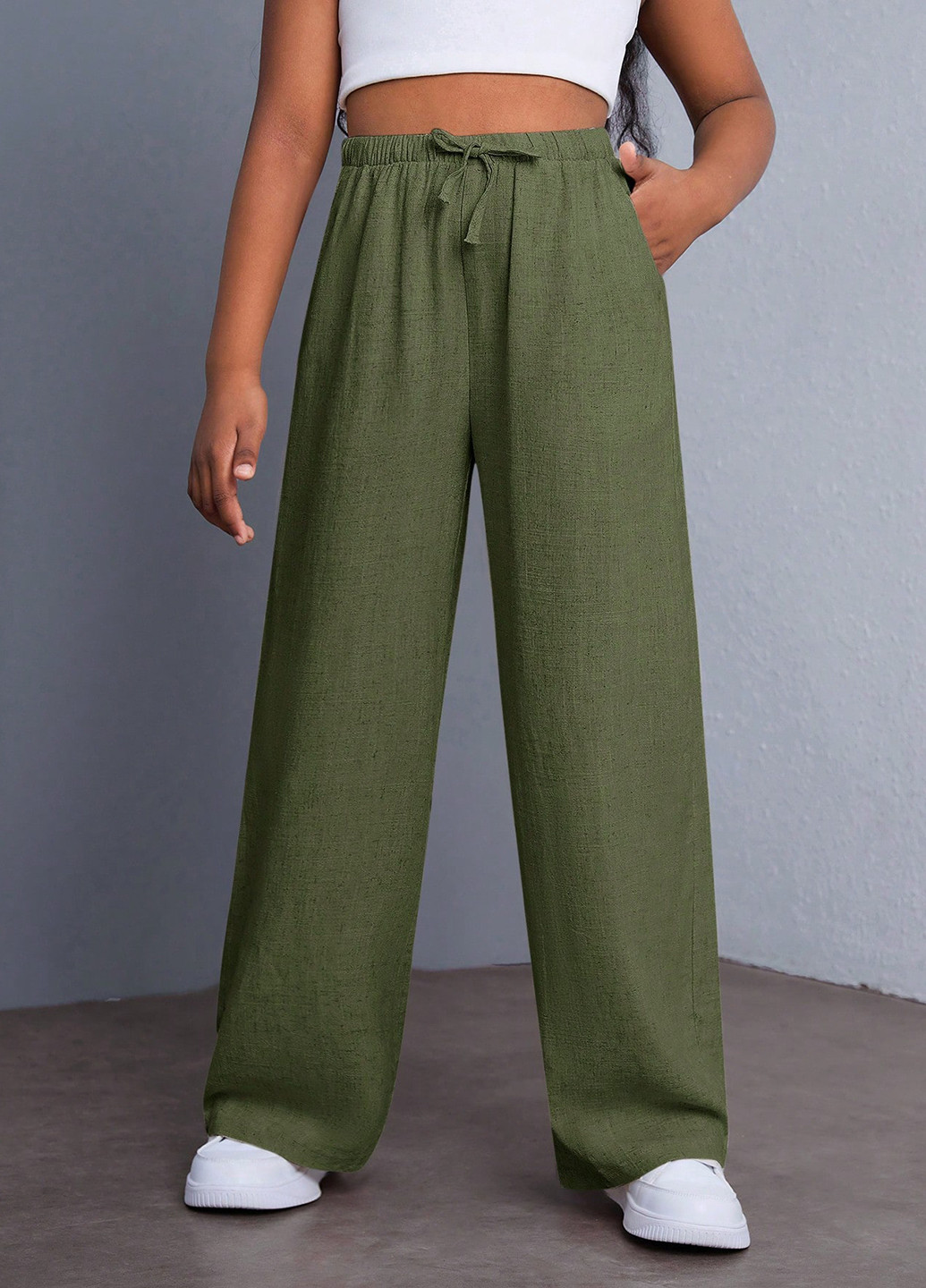 Зеленые кэжуал летние палаццо брюки SHEIN