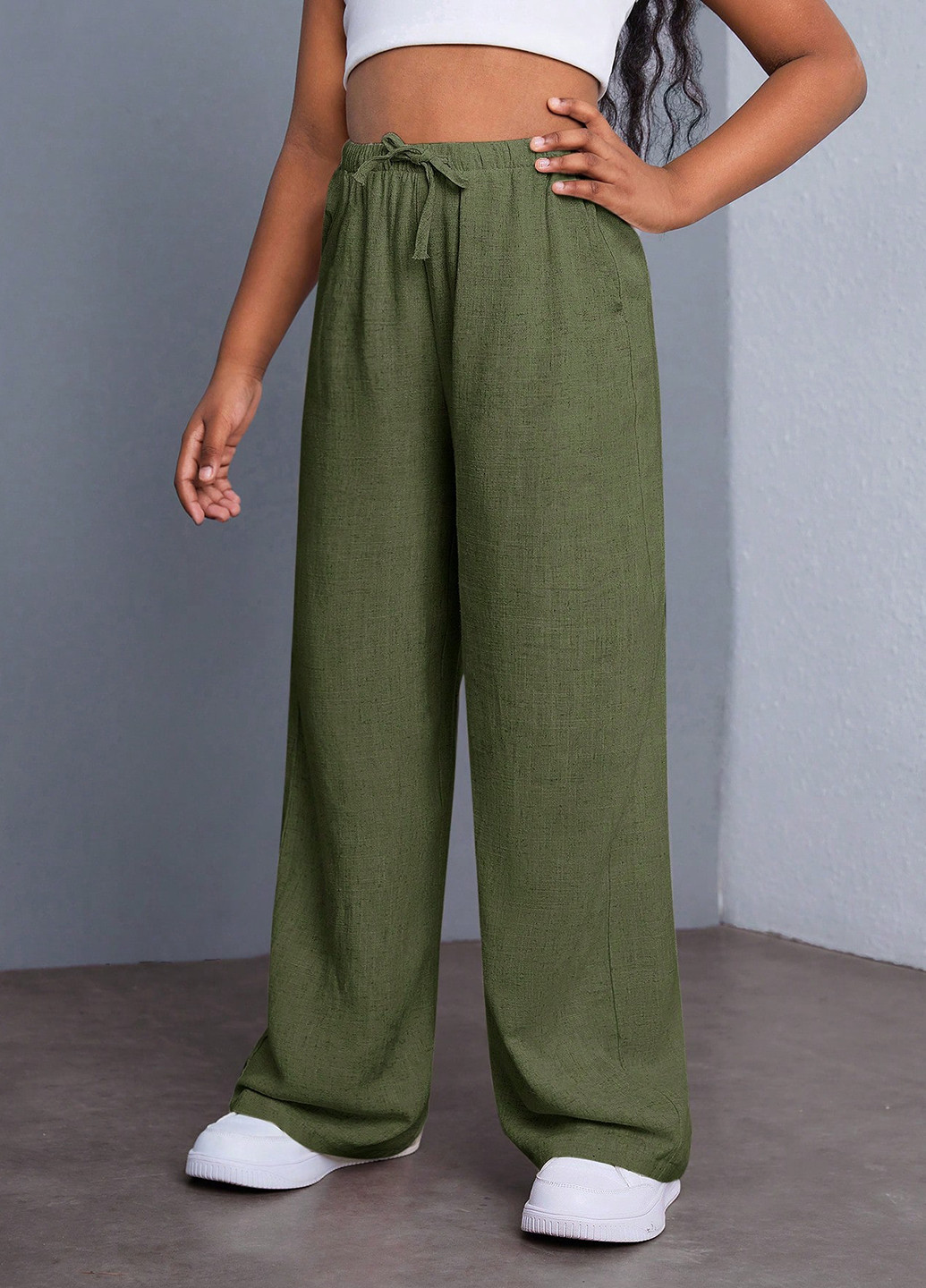 Зеленые кэжуал летние палаццо брюки SHEIN