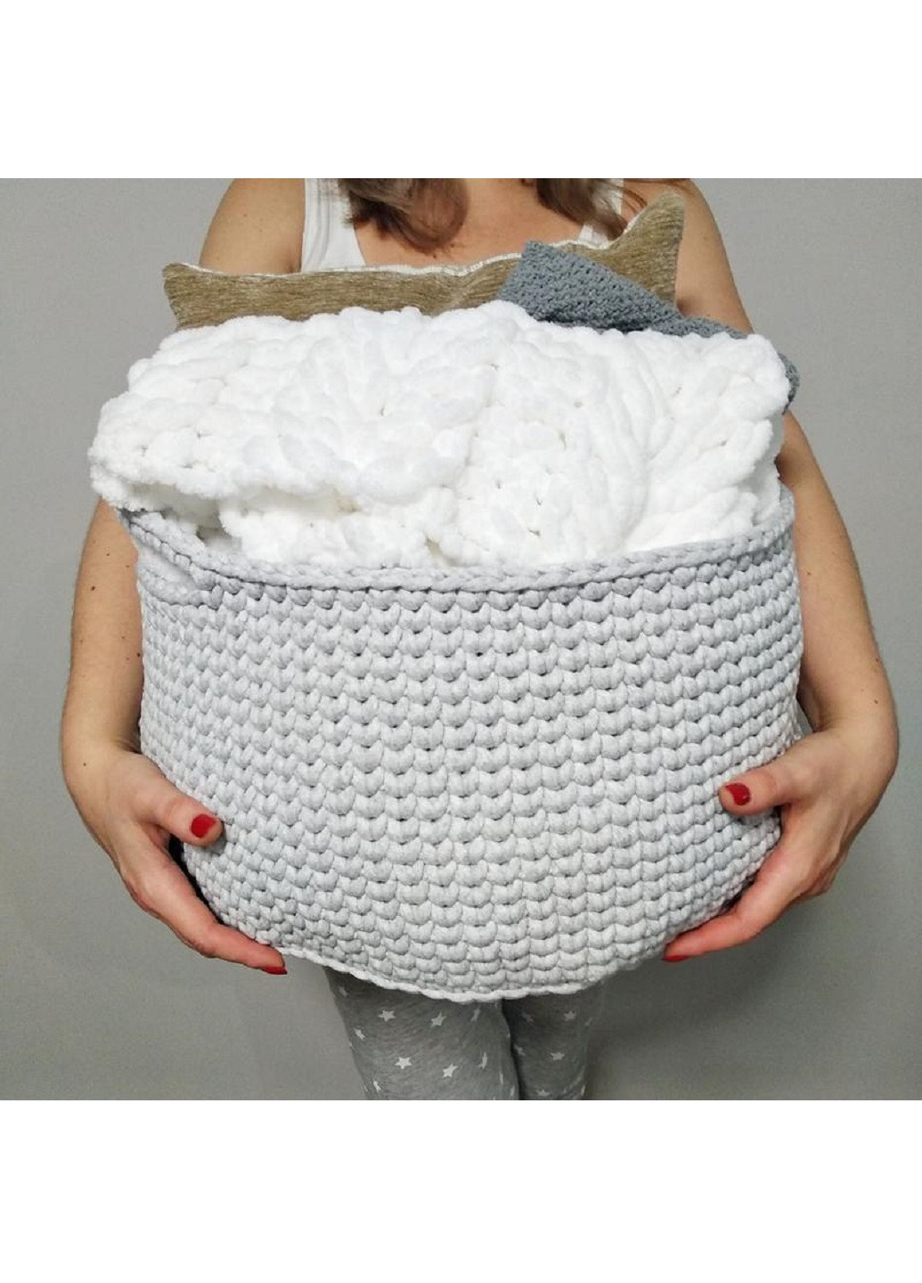 В'язаний великий кошик органайзер для зберігання речей іграшок білизни із трикотажної нитки ручної роботи 50х40 см (23532-Нов) Francesco Marconi (251789407)