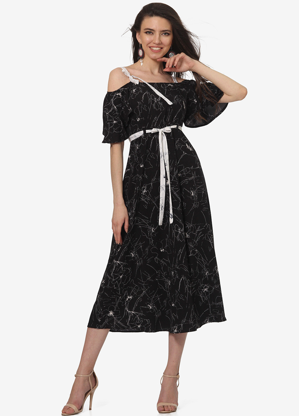 Черное кэжуал платье клеш Lila Kass с абстрактным узором