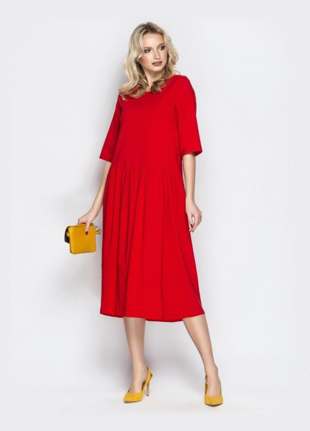 Красное кэжуал красное платье oversize со складками на юбке Dressa однотонное
