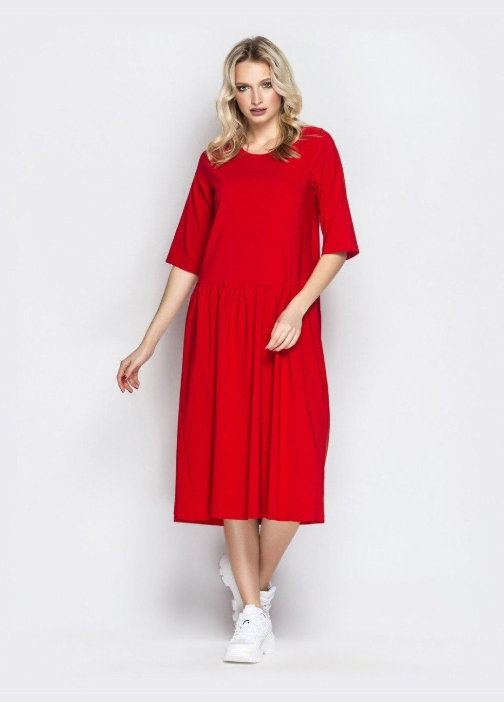 Червона кежуал червона сукня oversize зі складками на спідниці Dressa однотонна