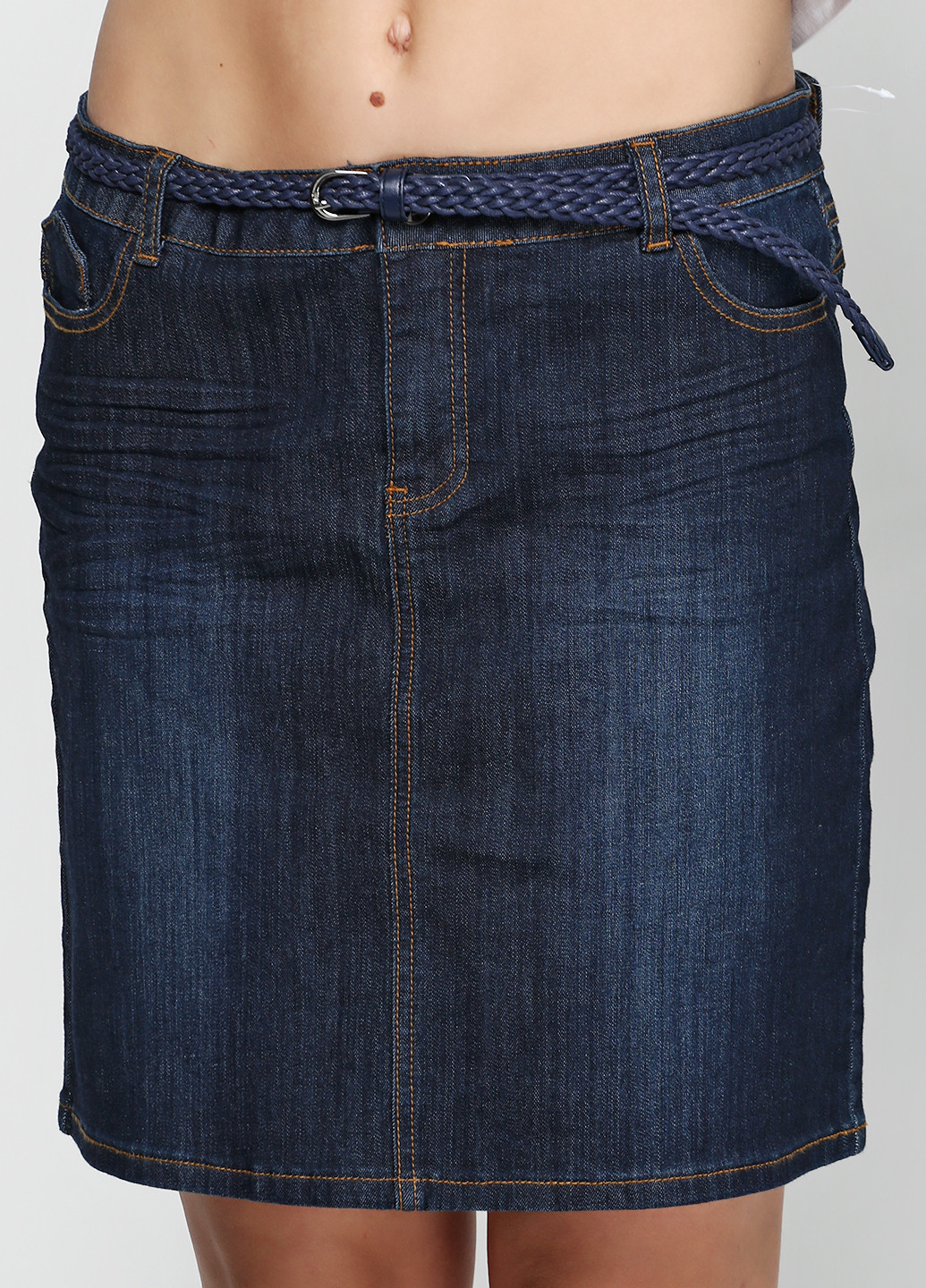 Темно-синяя джинсовая однотонная юбка Zero