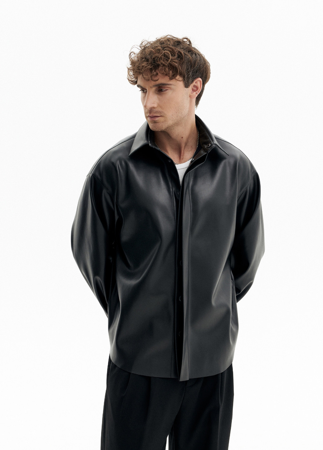 Черная кэжуал рубашка однотонная No Brand