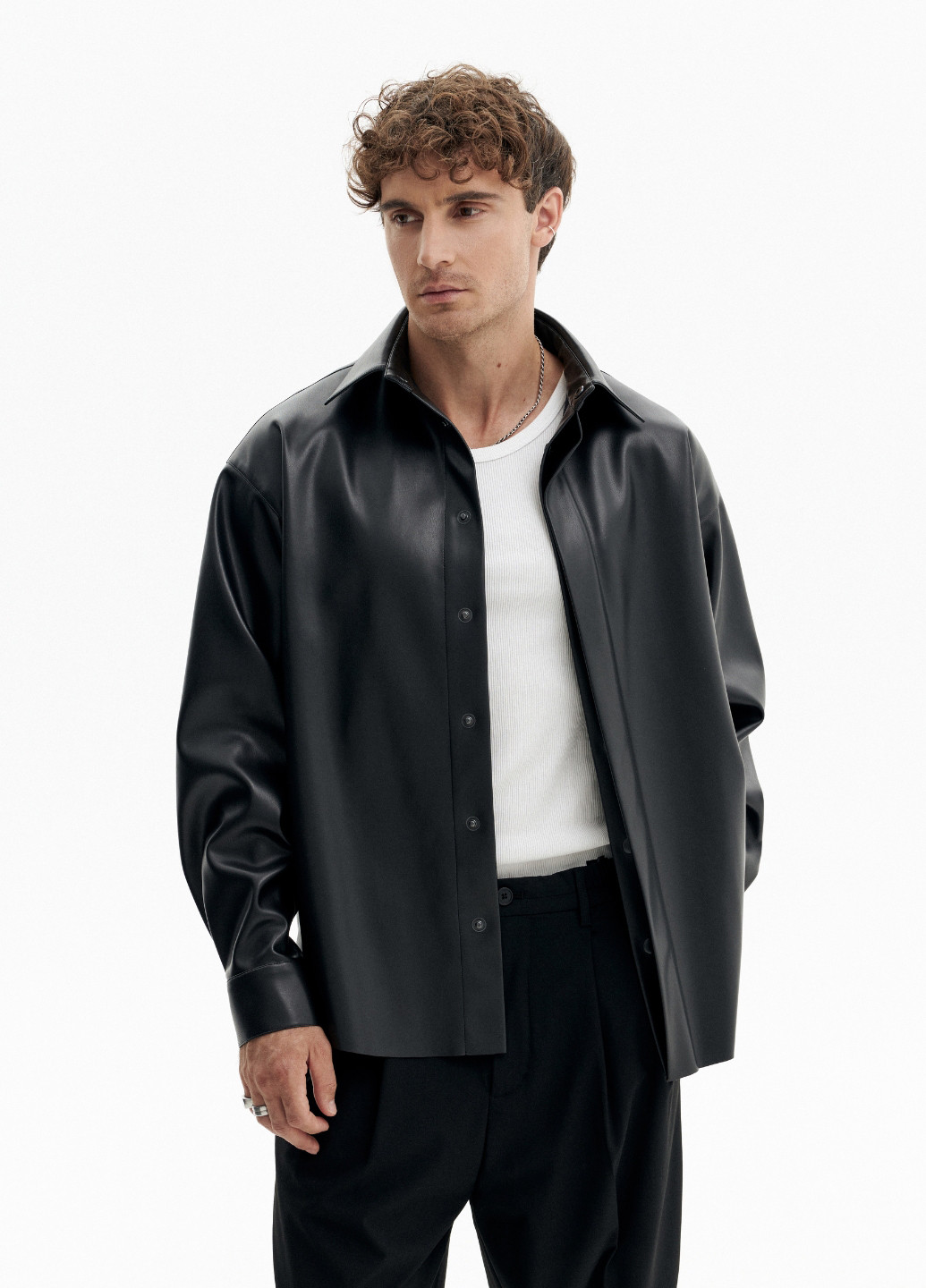 Черная кэжуал рубашка однотонная No Brand