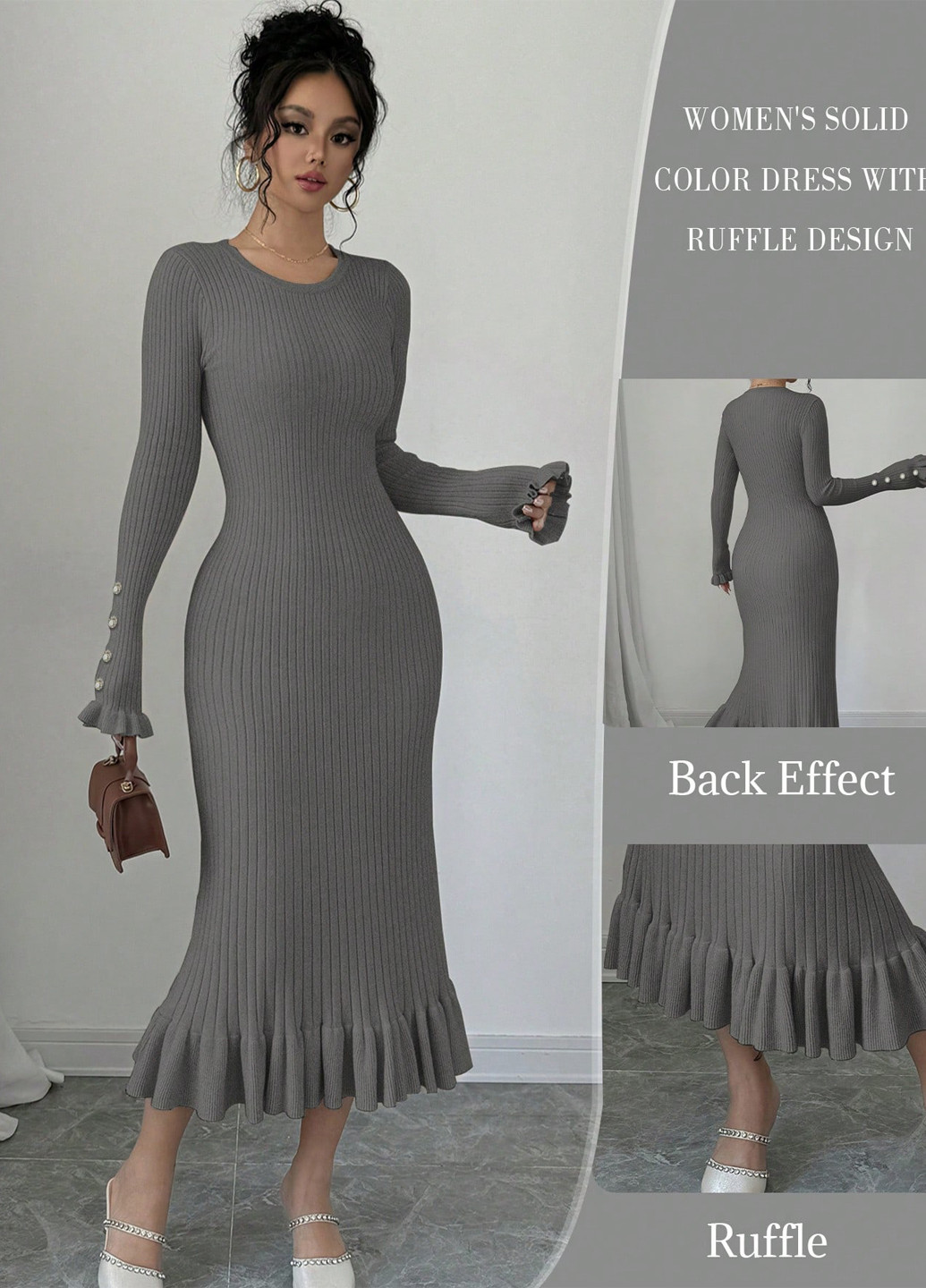 Серое кэжуал платье годе SHEIN однотонное