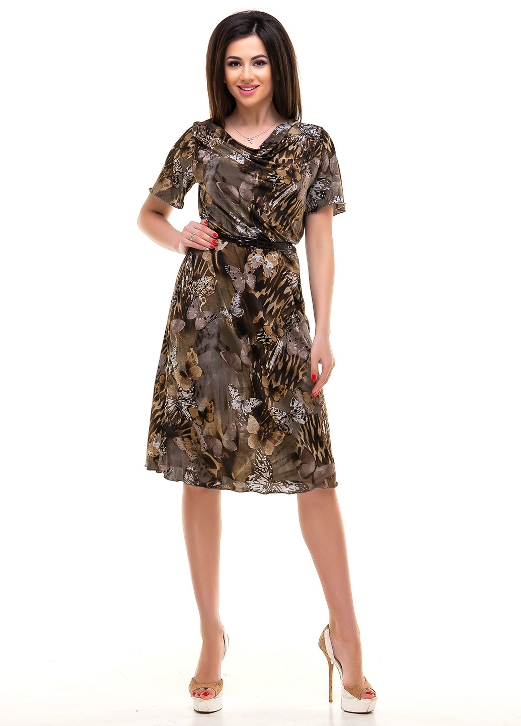 Темно-бежевое кэжуал платье Ravol с цветочным принтом