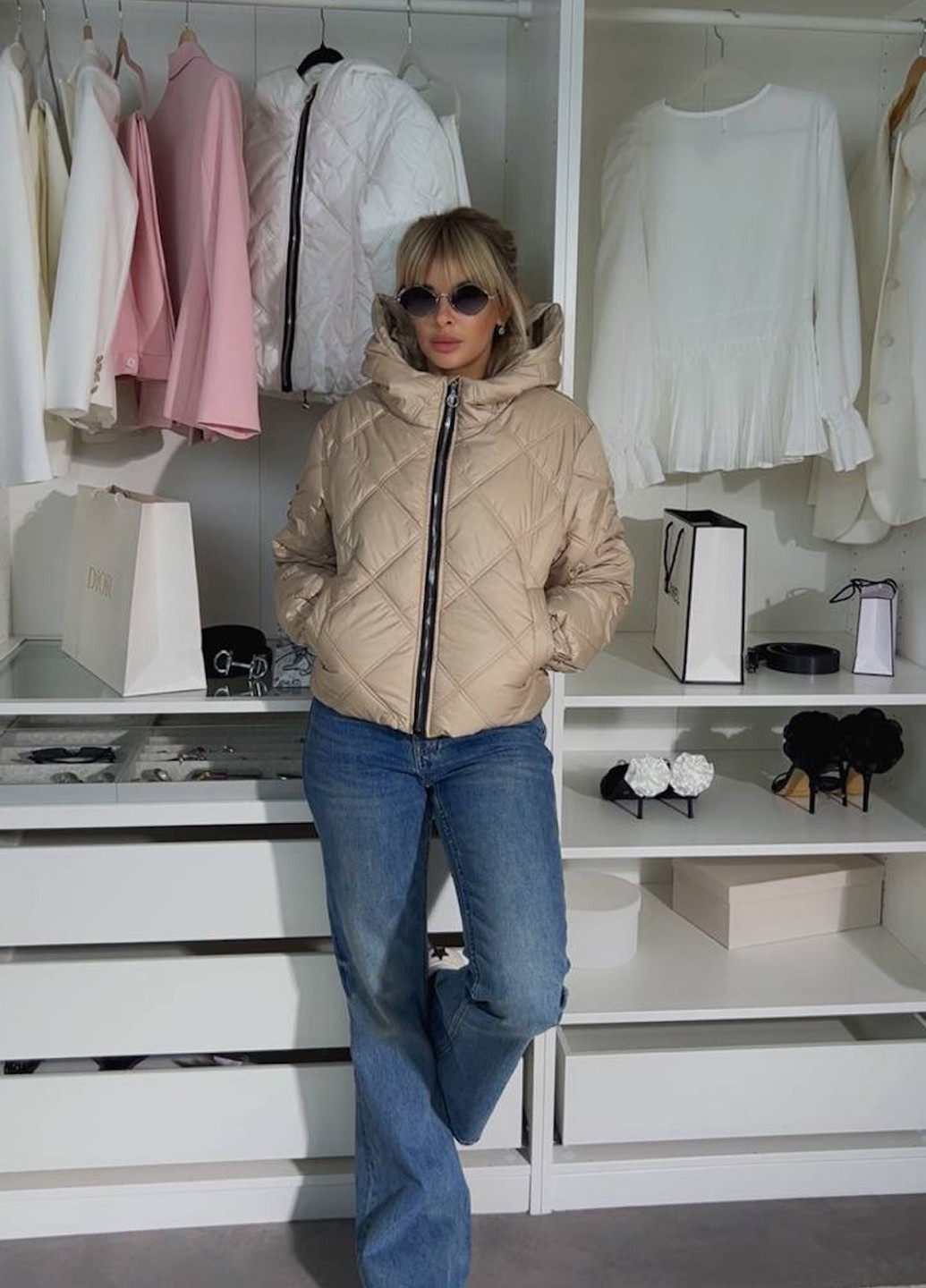 Темно-бежева демісезонна куртка No Brand