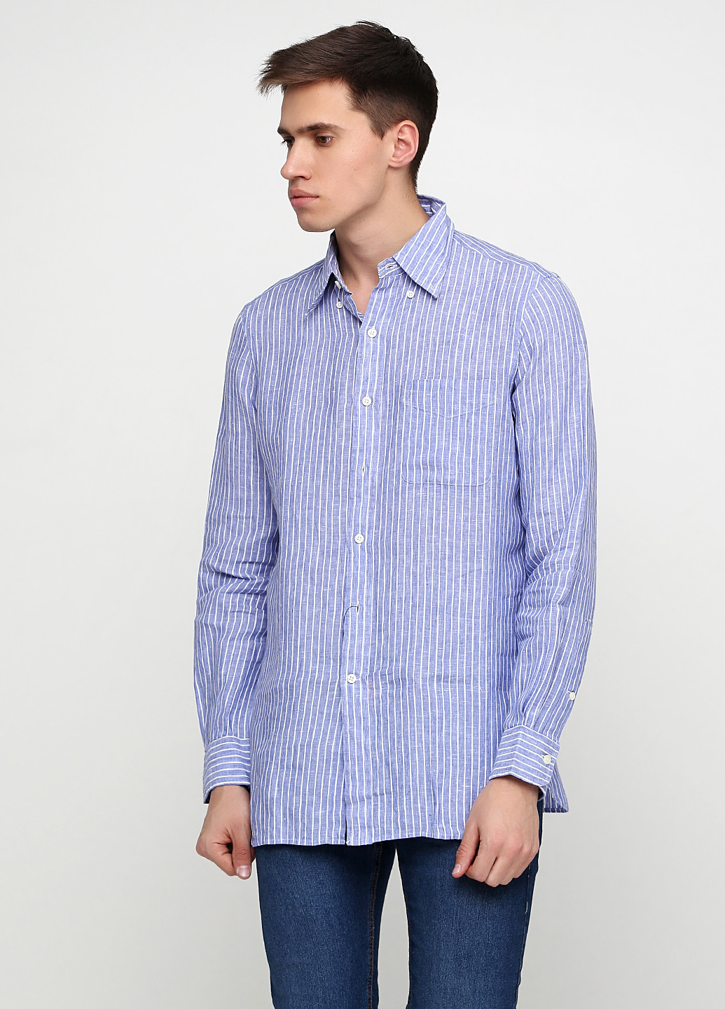 Голубой кэжуал рубашка в полоску Ralph Lauren с длинным рукавом