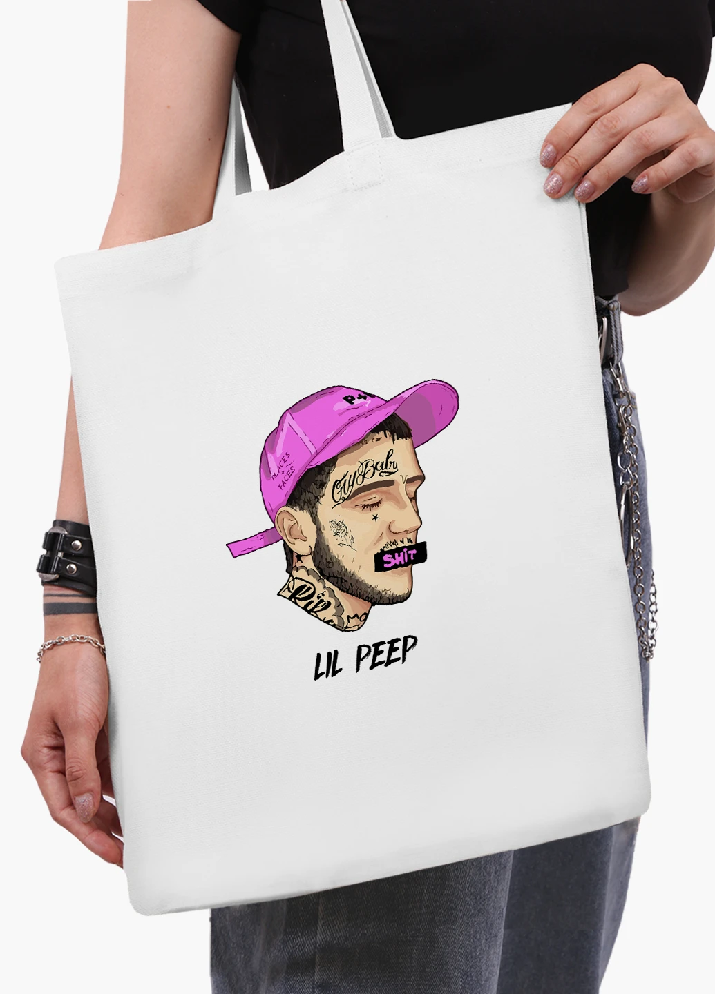 Эко сумка шоппер белая Лил Пип (Lil Peep) (9227-2635-WT2) Еко сумка шоппер біла 41*35 см MobiPrint (219151153)