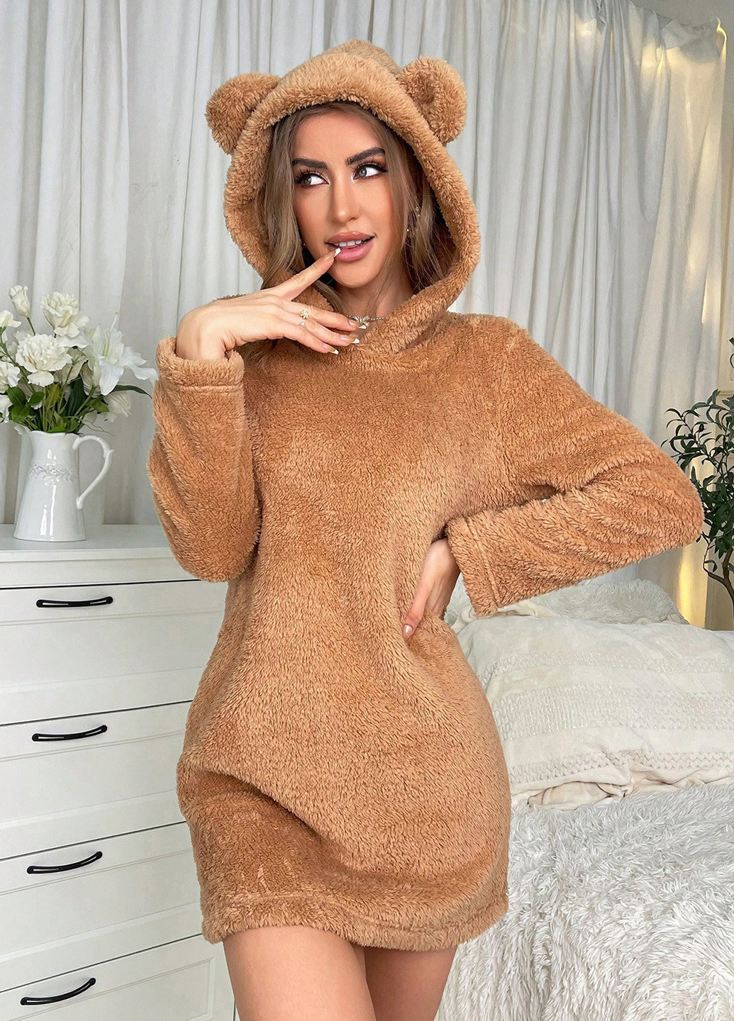 Світло-коричнева домашній сукня SHEIN однотонна