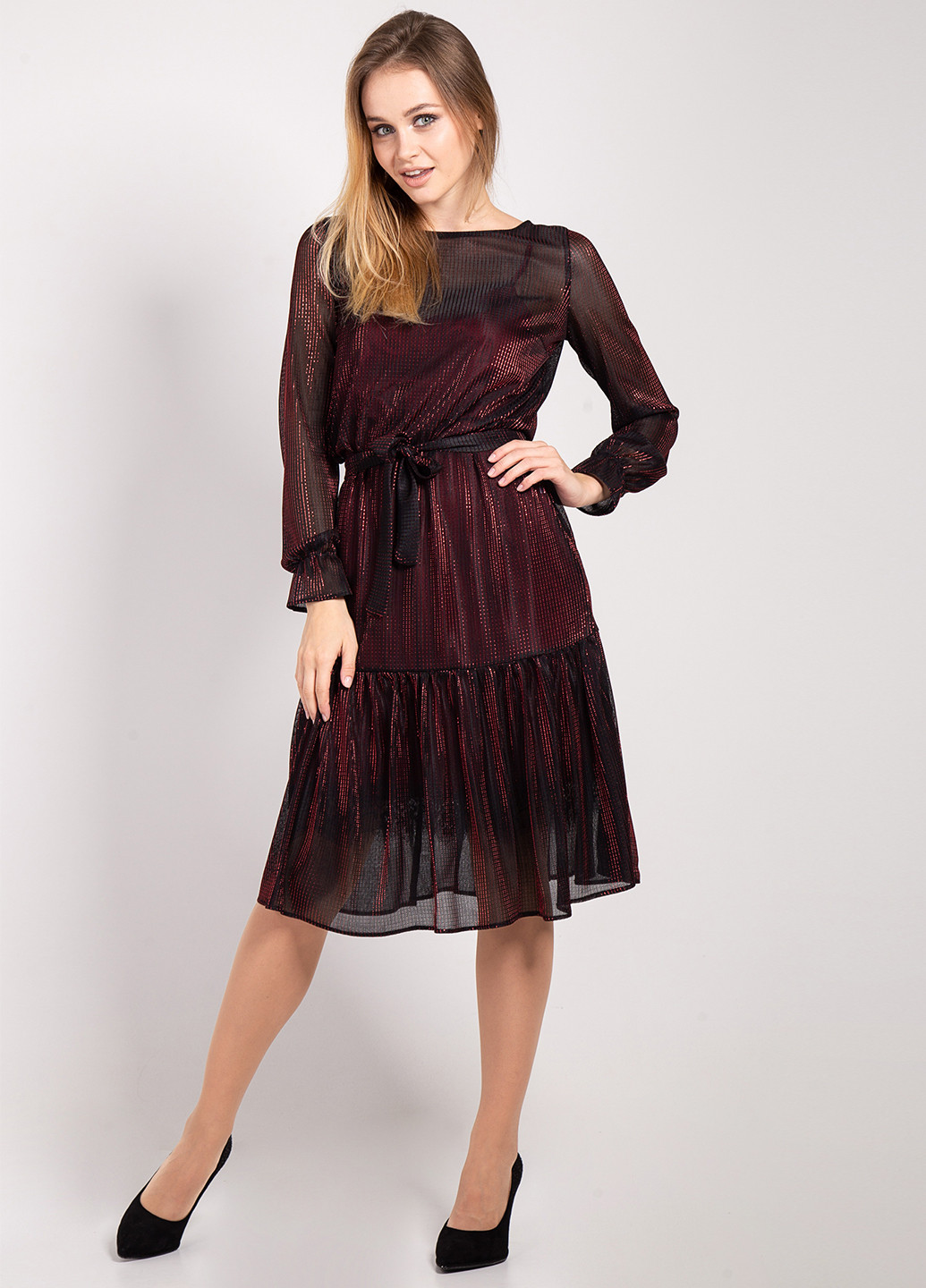 Темно-бордовое кэжуал платье Bessa однотонное