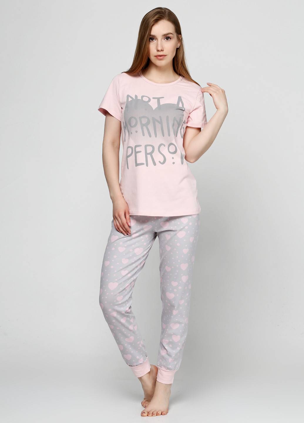 Светло-розовая всесезон пижама (футболка, брюки) Elitol