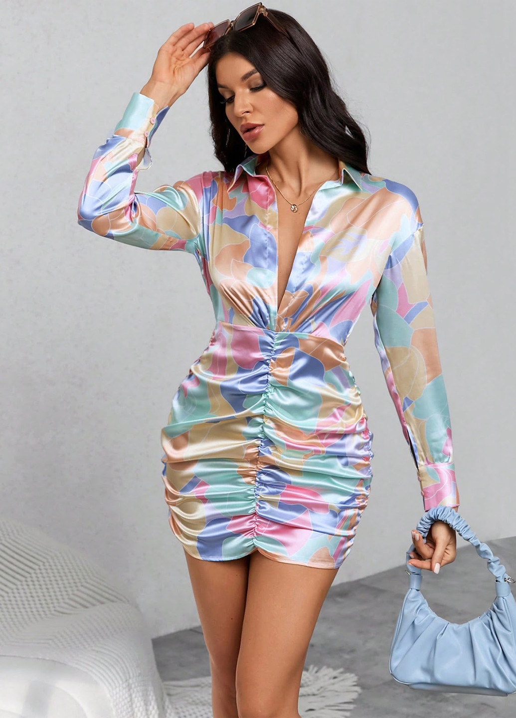 Комбінована кежуал сукня сукня-сорочка SHEIN з абстрактним візерунком