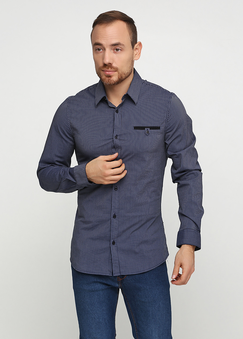 Синяя кэжуал рубашка в полоску Guess с длинным рукавом