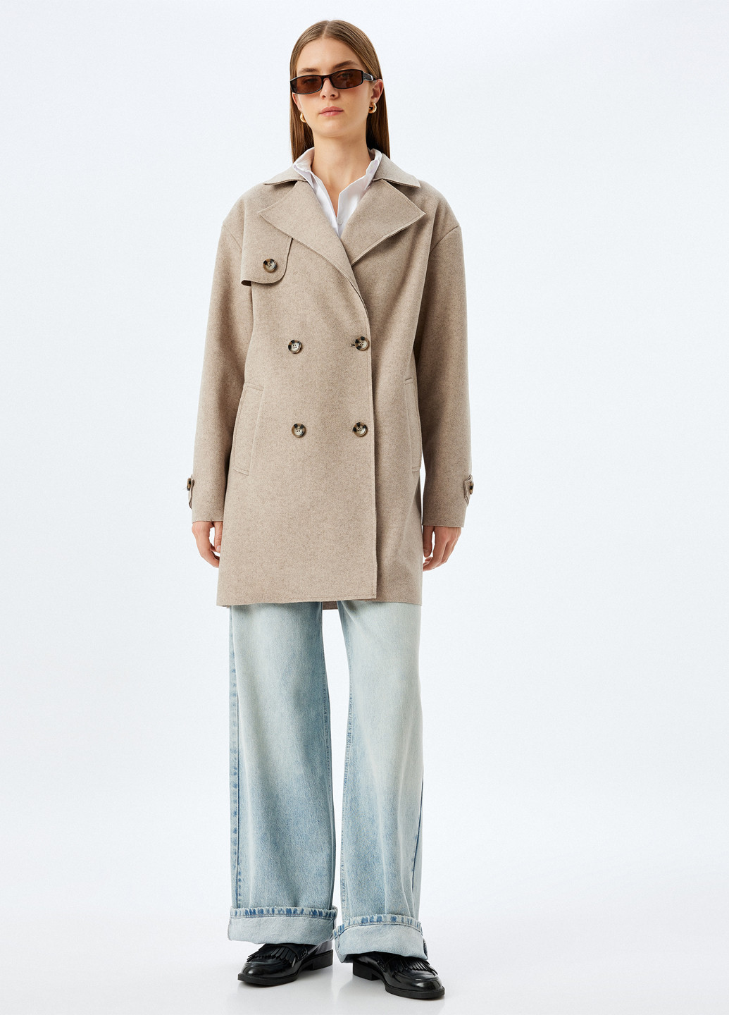 Темно-бежевое демисезонное Пальто однобортное KOTON