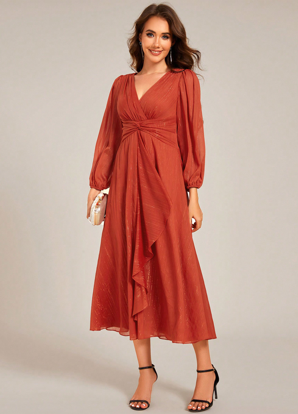 Оранжевое кэжуал платье на запах SHEIN однотонное