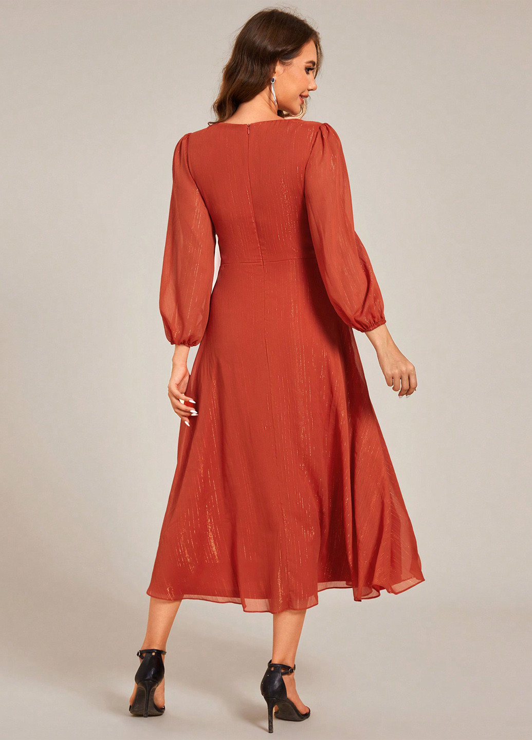 Оранжевое кэжуал платье на запах SHEIN однотонное