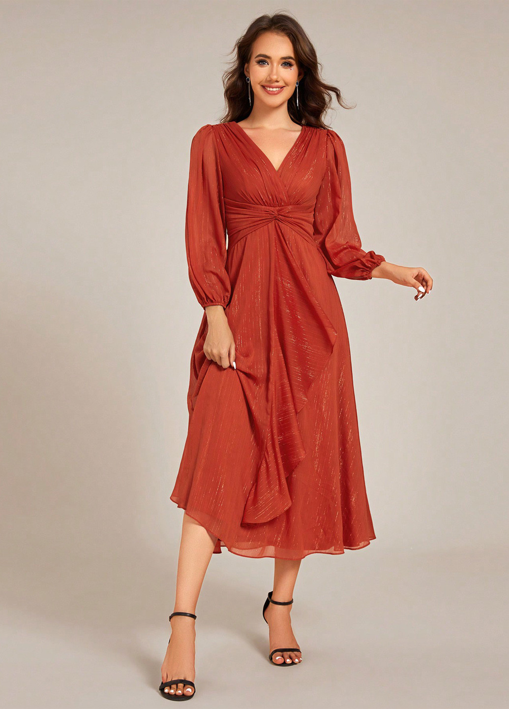 Оранжевое кэжуал платье на запах SHEIN однотонное