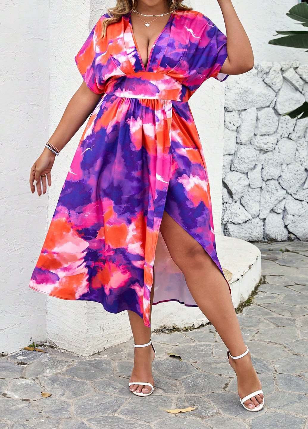 Комбинированное кэжуал платье клеш SHEIN тай-дай