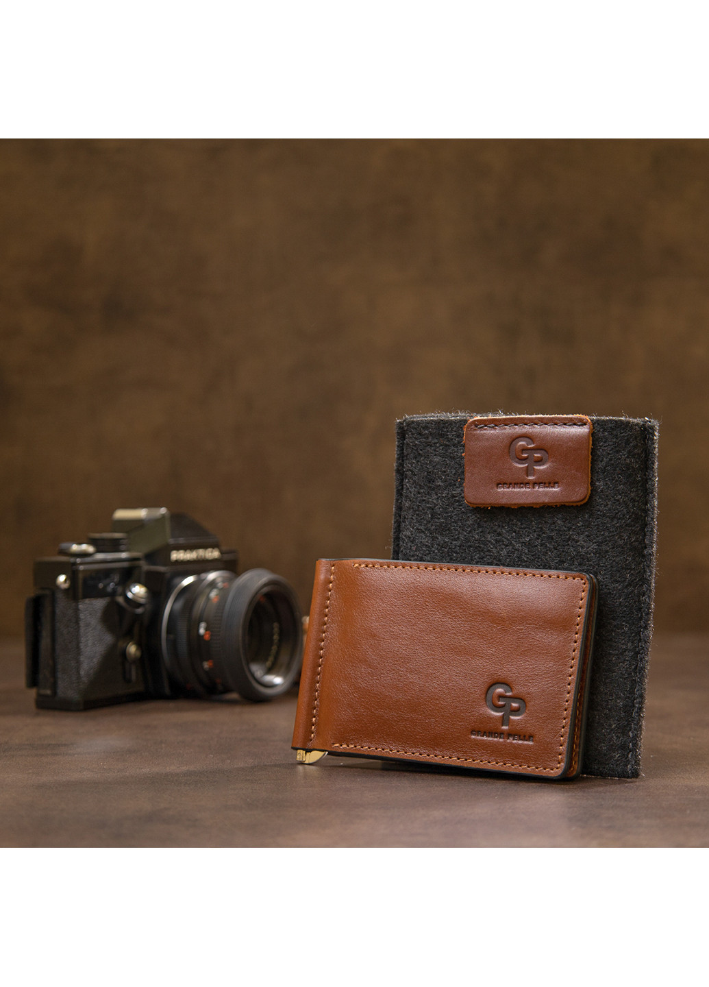 Мужской кожаный зажим для денег 12х8х0,7 см Grande Pelle (250097293)