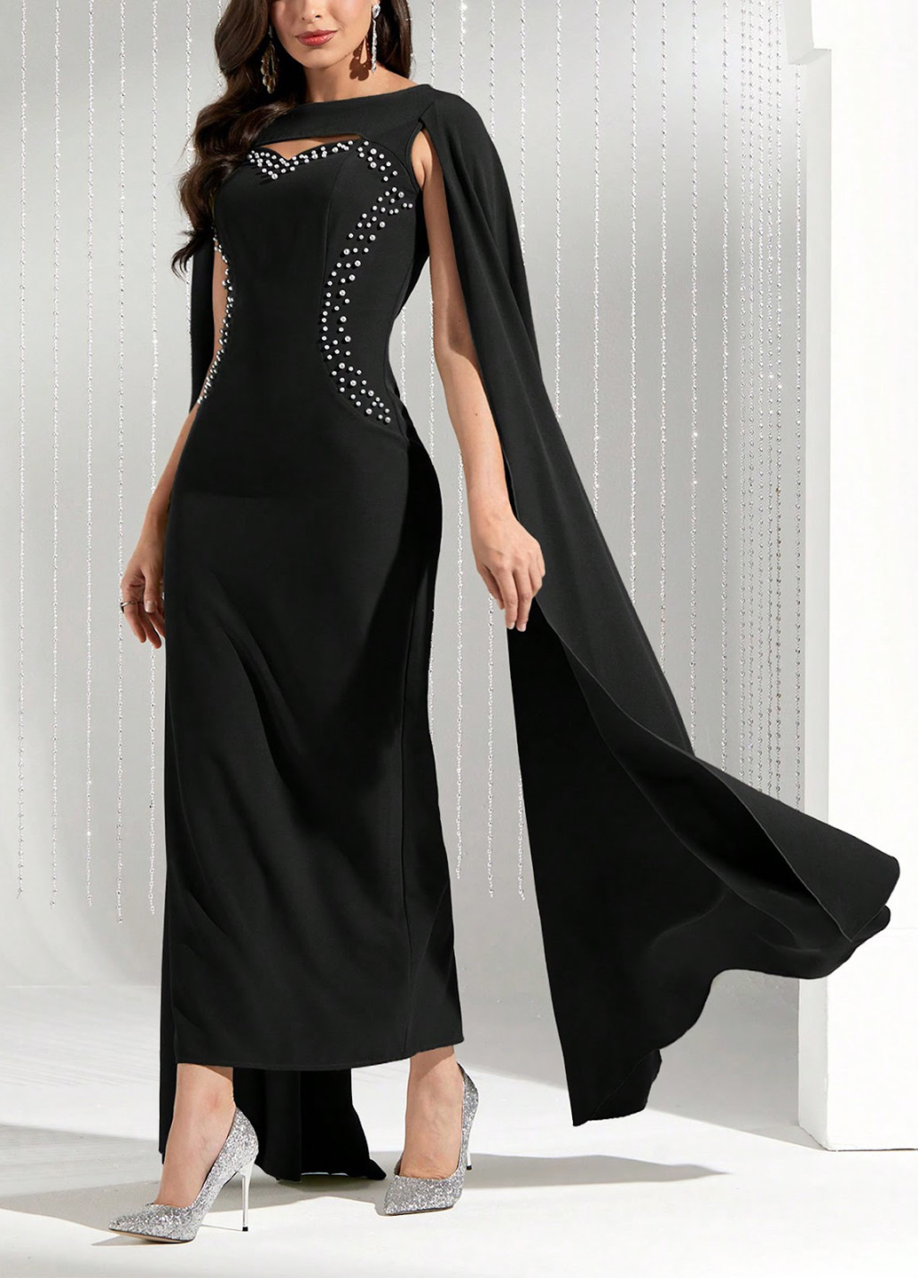 Чорна вечірня сукня силуетна, бандо SHEIN однотонна