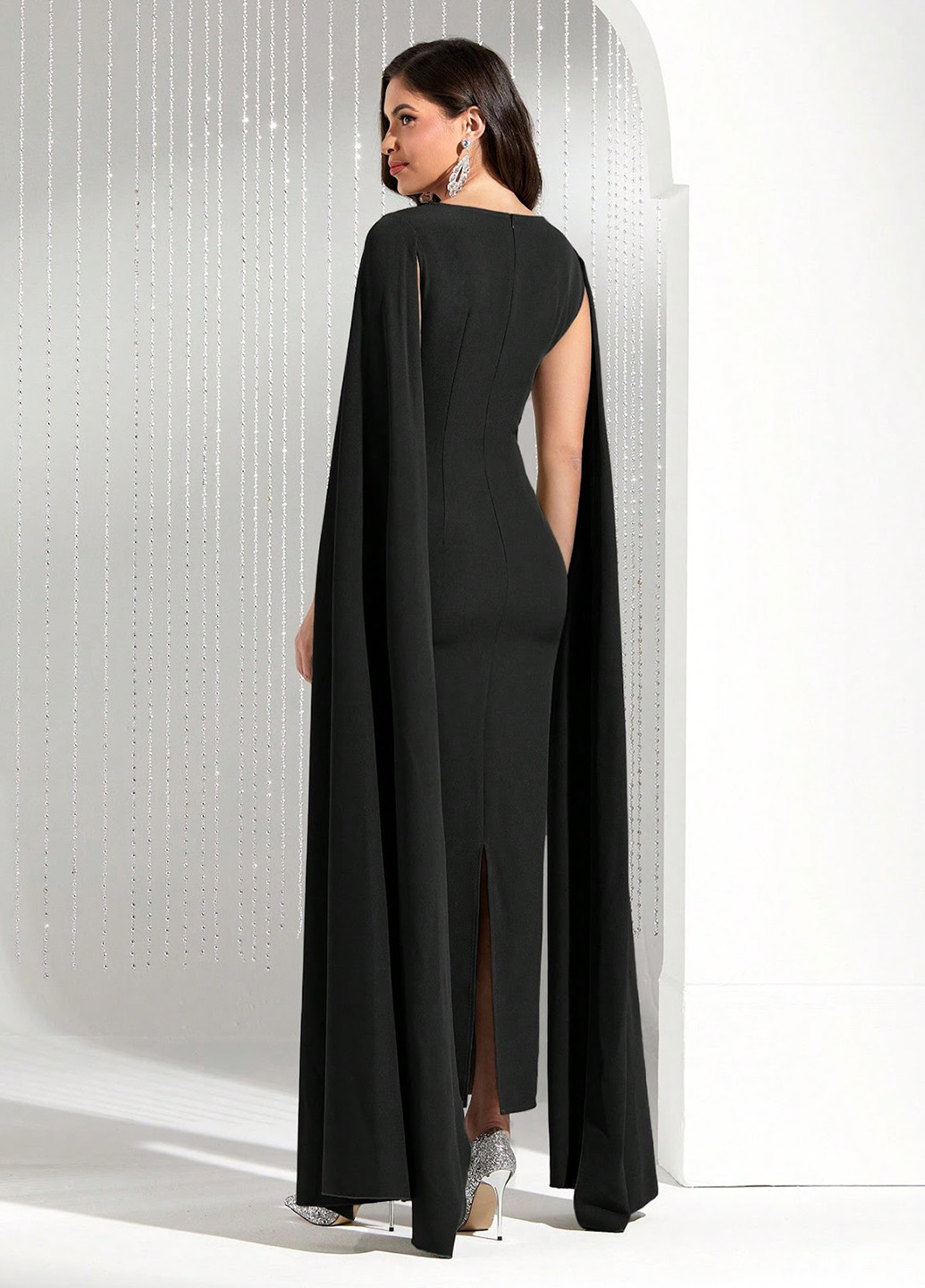 Чорна вечірня сукня силуетна, бандо SHEIN однотонна
