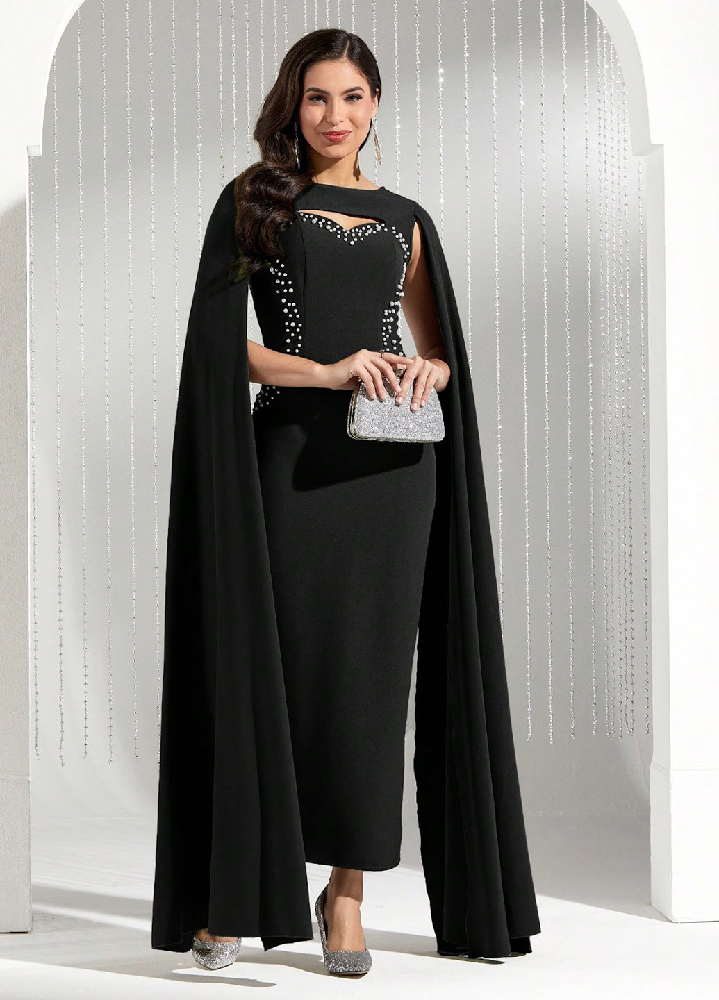 Чорна вечірня сукня силуетна, бандо SHEIN однотонна