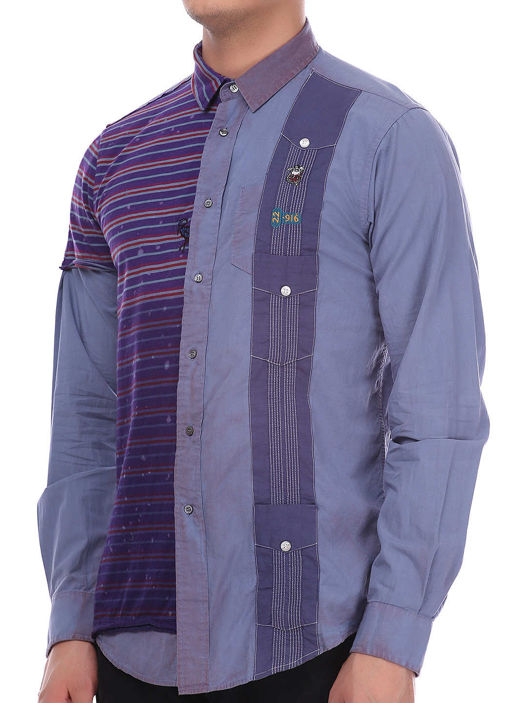 Синяя кэжуал рубашка однотонная Custo Barcelona с длинным рукавом