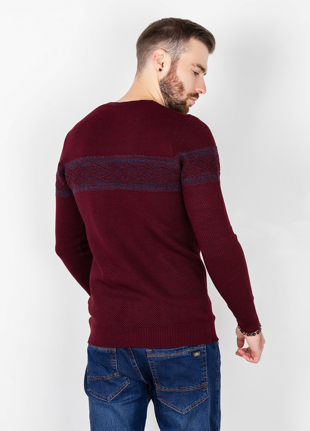 Бордовый демисезонный свитер мужской джемпер ISSA PLUS GN4-75