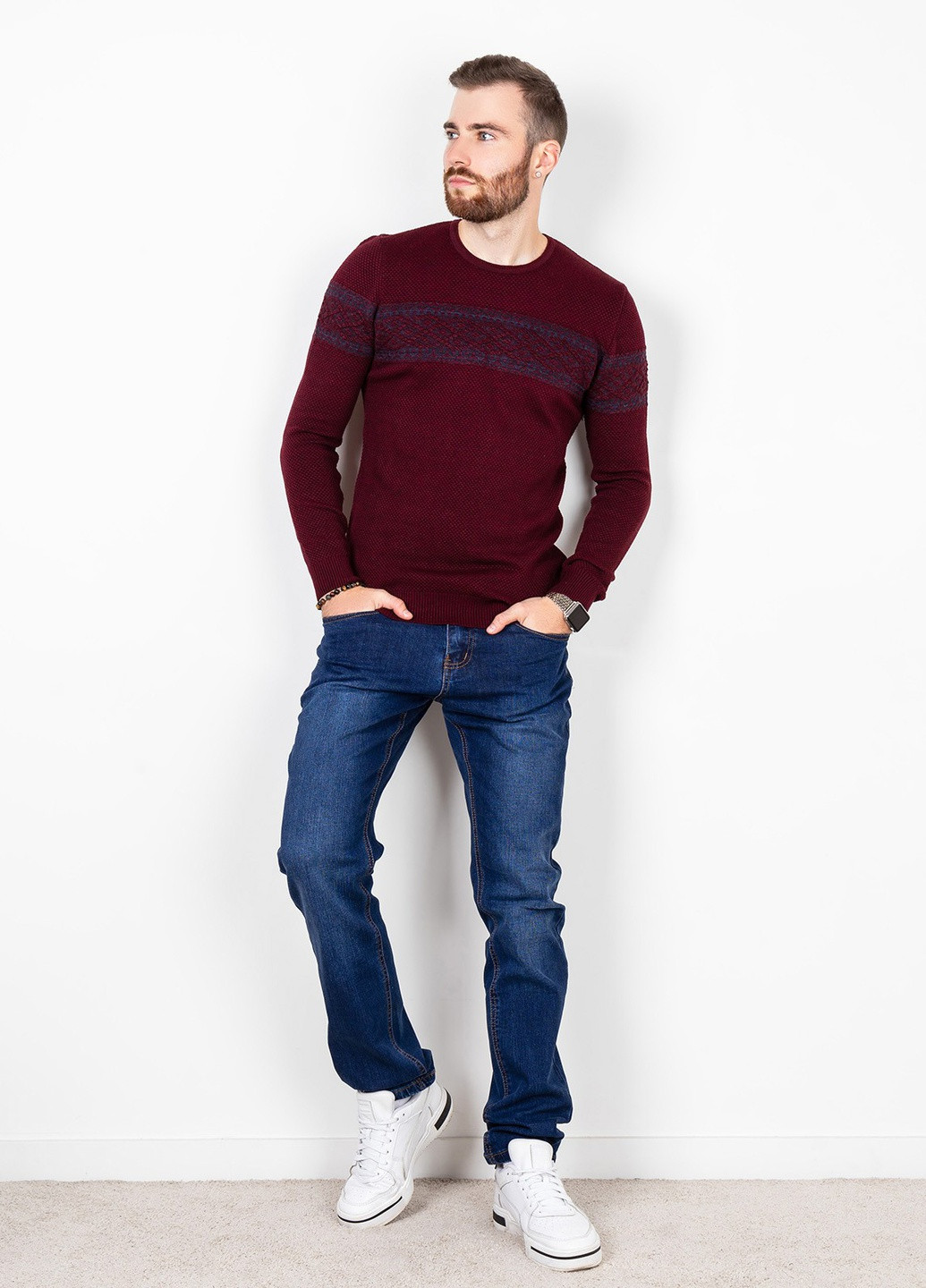 Бордовый демисезонный свитер мужской джемпер ISSA PLUS GN4-75