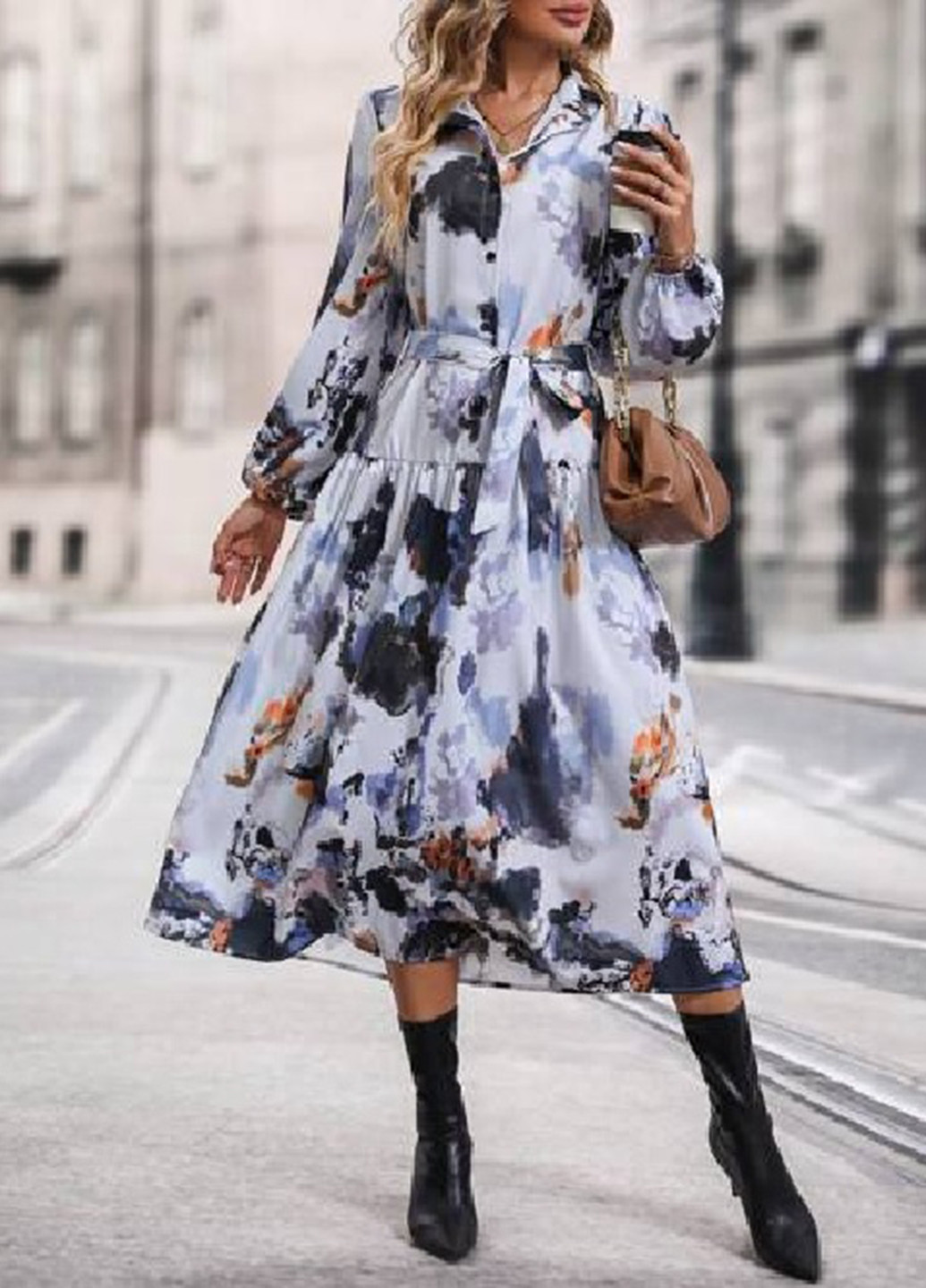 Серое кэжуал платье рубашка SHEIN тай-дай