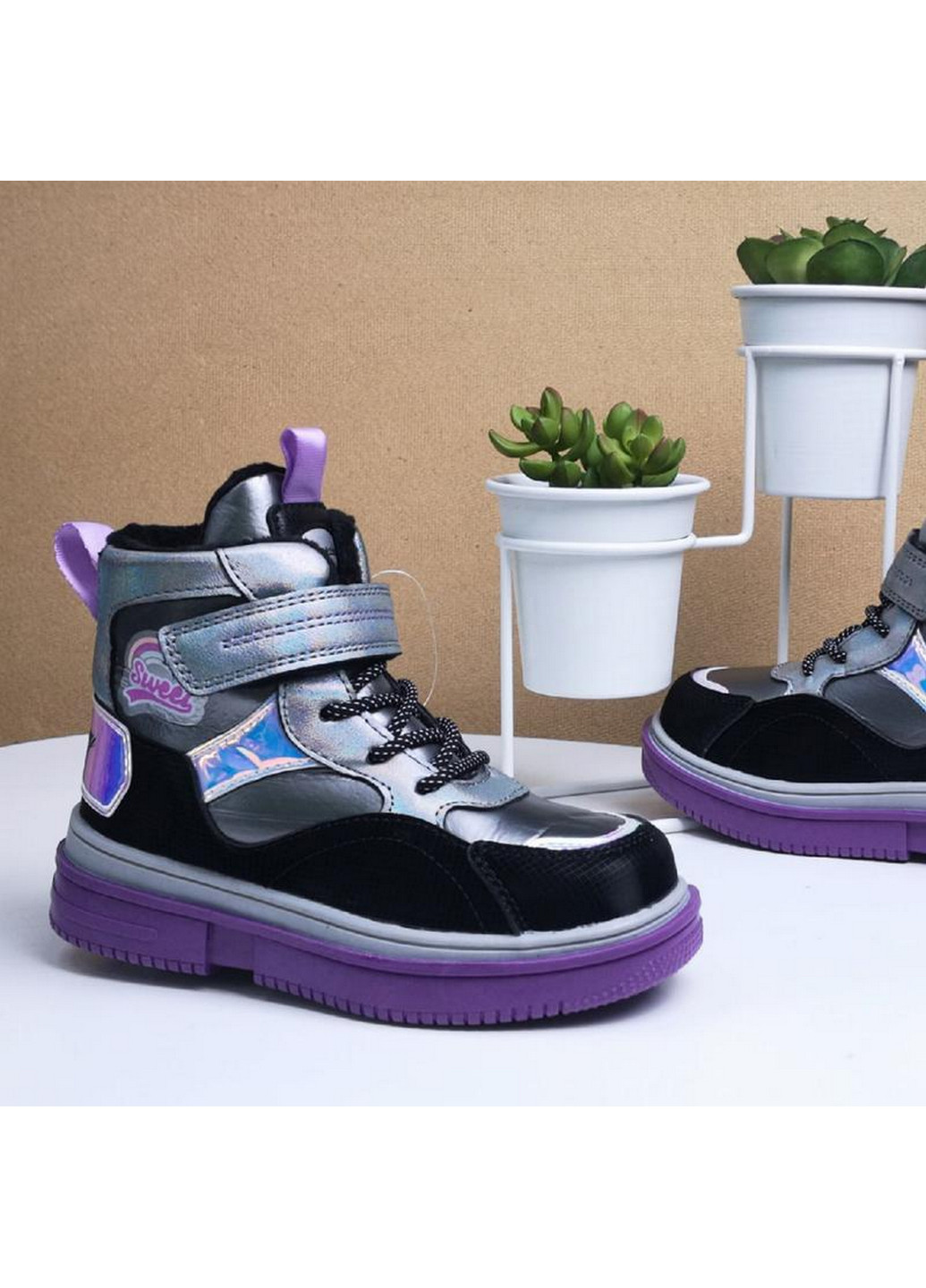 Серебряные кэжуал зимние ботинки для девочки Bessky