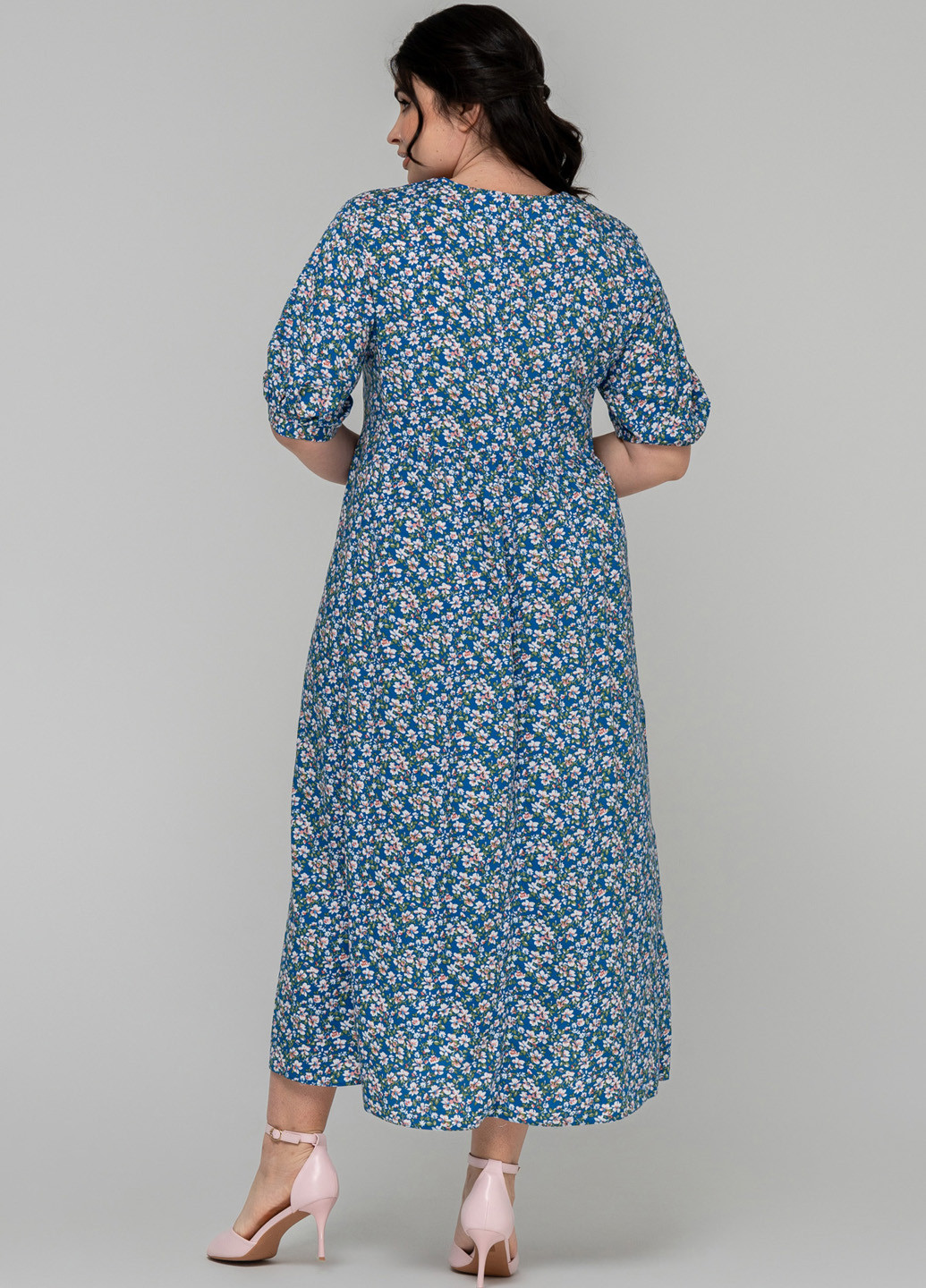 Синее кэжуал платье а-силуэт A'll Posa с цветочным принтом